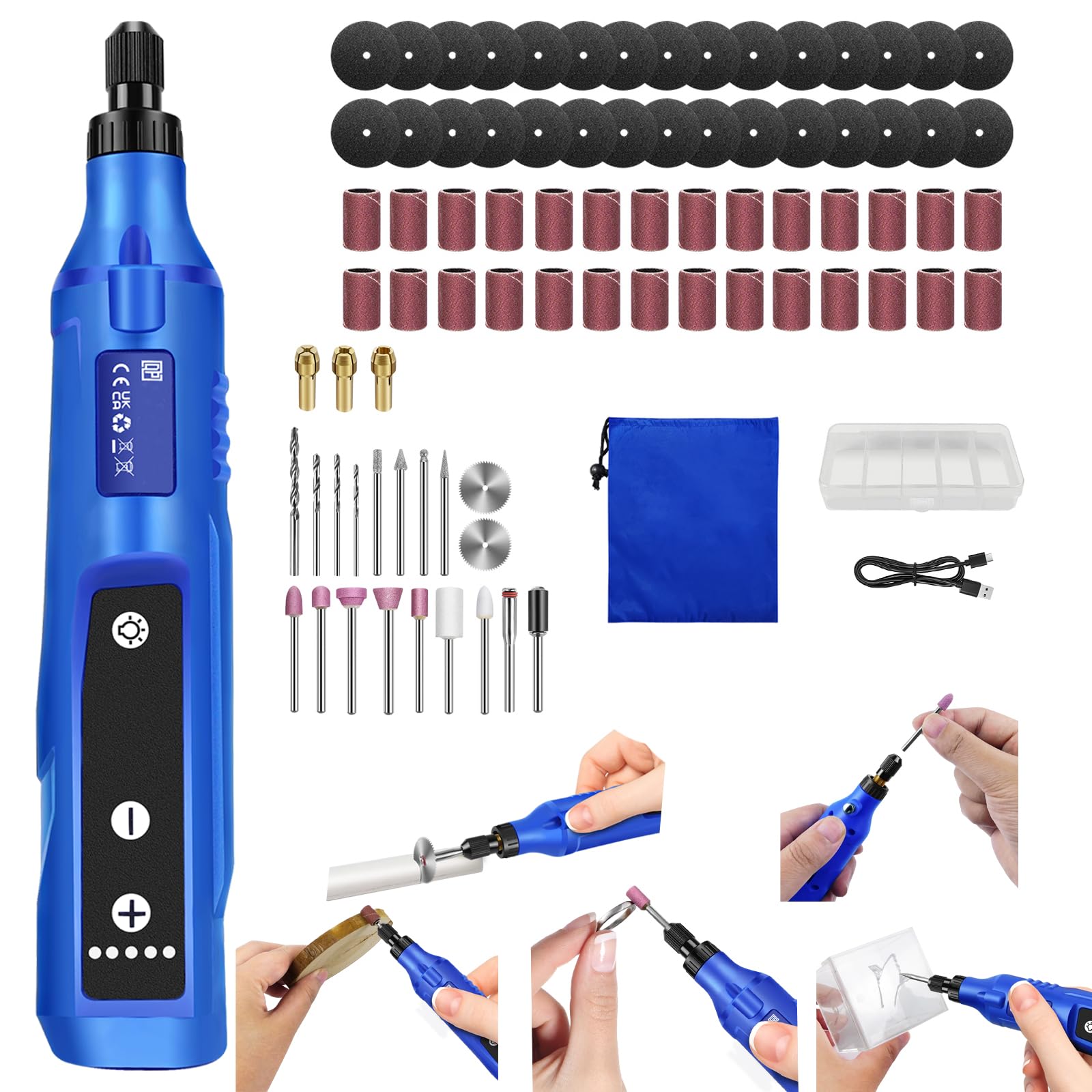 Cordless Rotary Multi Tool with LED Light Mini Cordless Rotary Tool Detail Sander Grinder Small Grinding Pen Kit for Polishing, Drilling, Engraving, Cutting, DIY, 5 Variable Speed, USB Rechargeable
