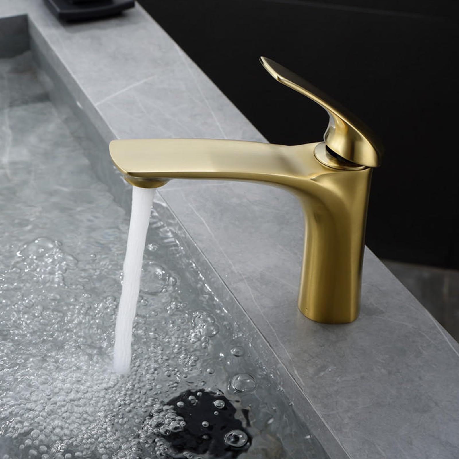 BiaoTeng Mischbatterie Waschbecken Bad Gebürstetes Gold Einhebelmischer Waschbecken Messing Waschbeckenarmatur Wasserhahn Bad Waschbecken, Gebürstetes Gold