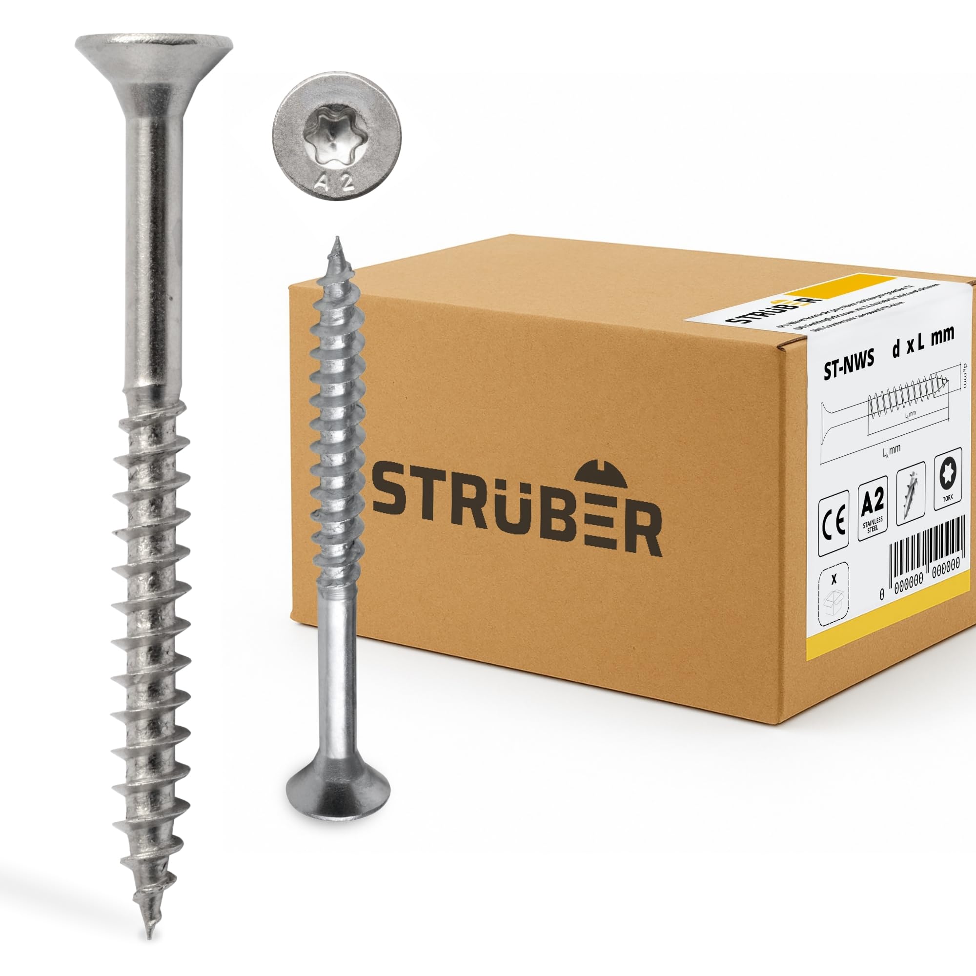 STRÜBER Universalschraube aus Edelstahl rostfrei A2 mit Senkkopf & Torx-Antrieb (6,0 x 160 mm / 100 Stk.) - Holzschraube - Spanplattenschrauben - Teilgewinde - TX-Bit inkl. - ETA