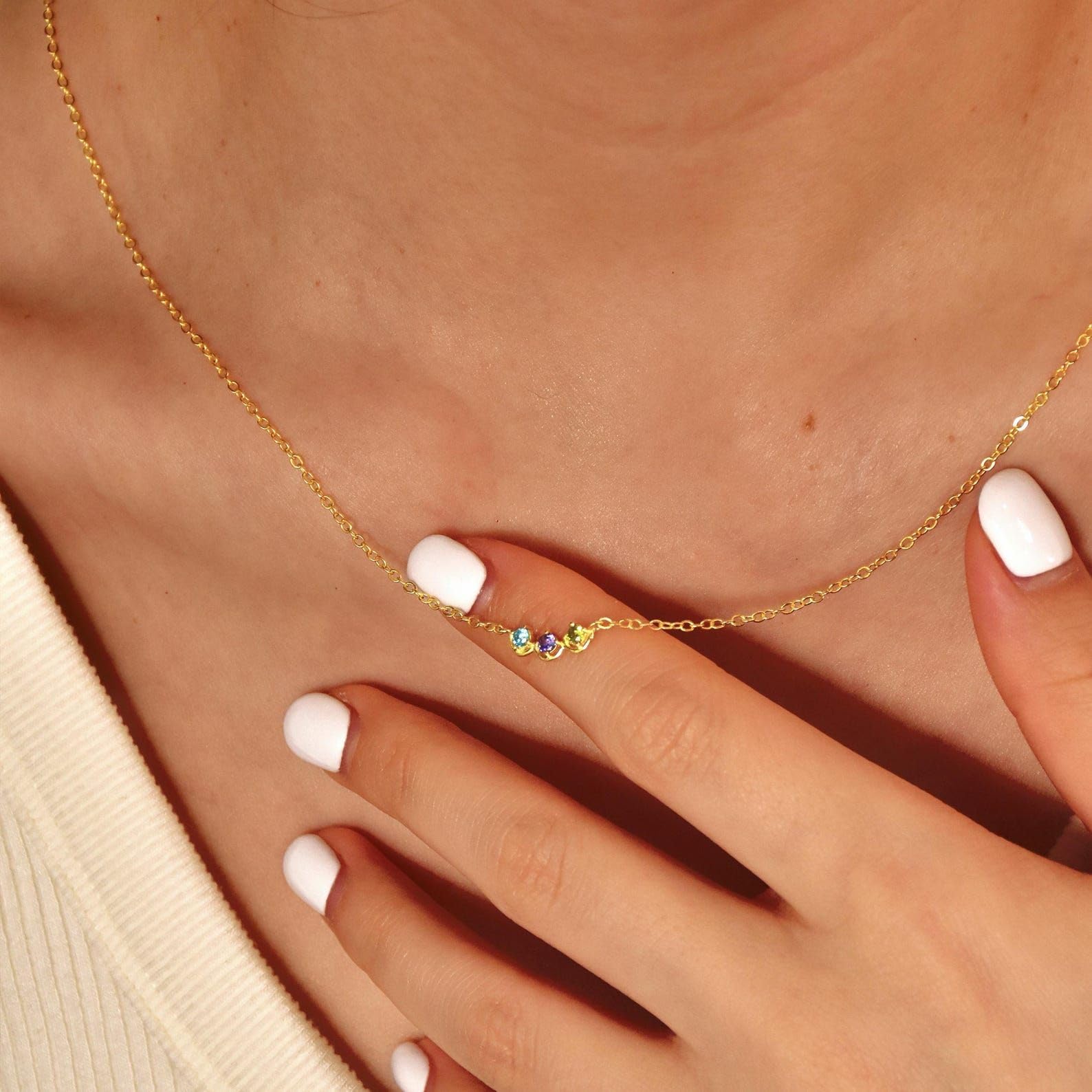 Su misura collana con pietra portafortuna, multiplo famiglia anniversario per lei nonna Festa della Mamma
