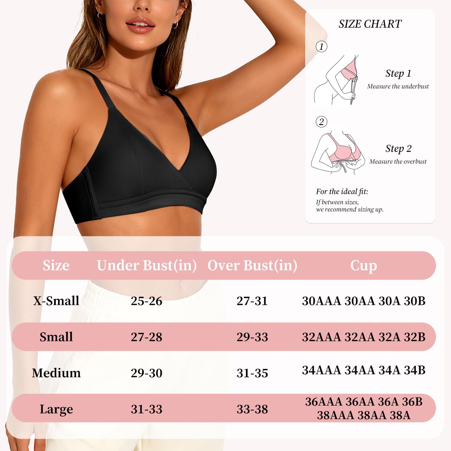 V Neck Cotton Bra No Underwire Padded Breathable Comfortable Bras for Women Everyday Triangle Bralette for AAA-B Cup - Image 2