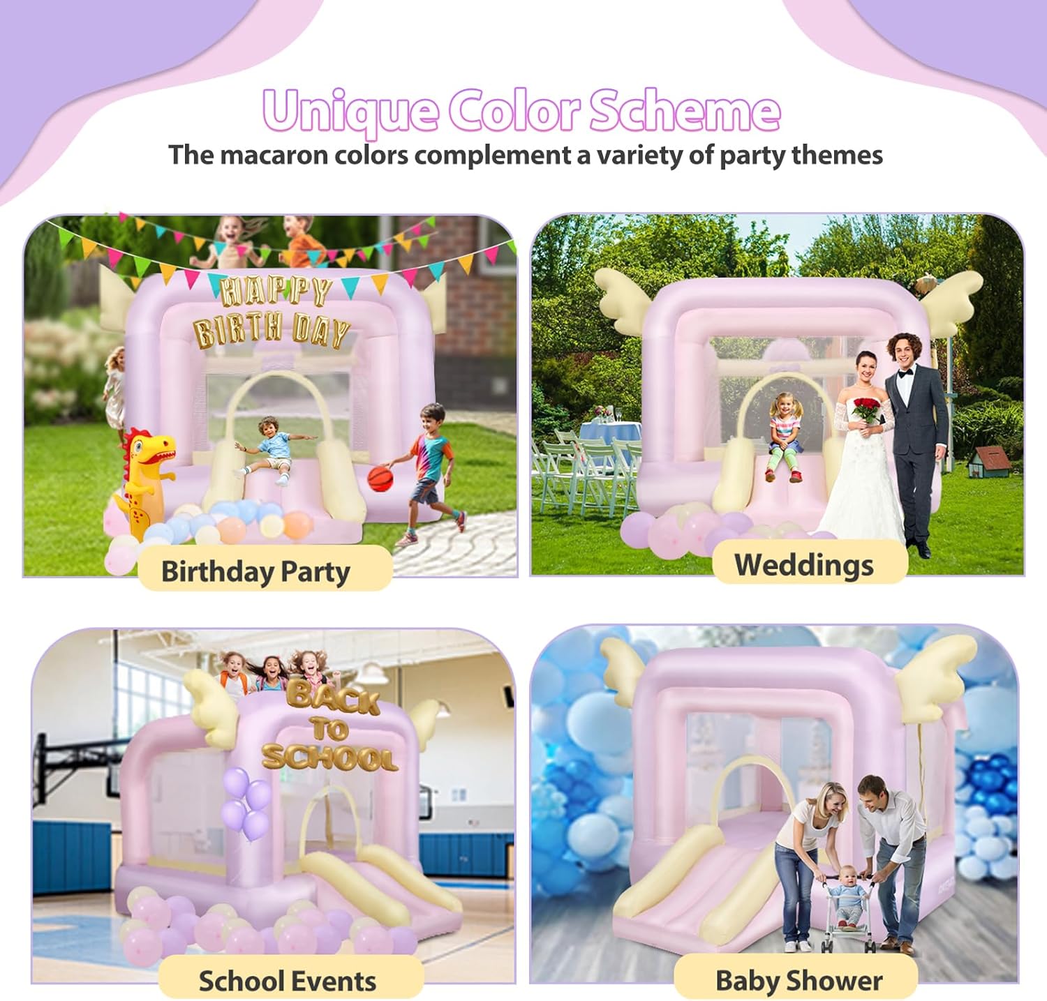 AKEYDIY Bounce House, Pastel Bouncer with Slide, Inflatable Jumping Bouncy Castle for Kids Girls Birthday Party Gifts Outdoor & Indoor Play Equipment, UL Blower Included