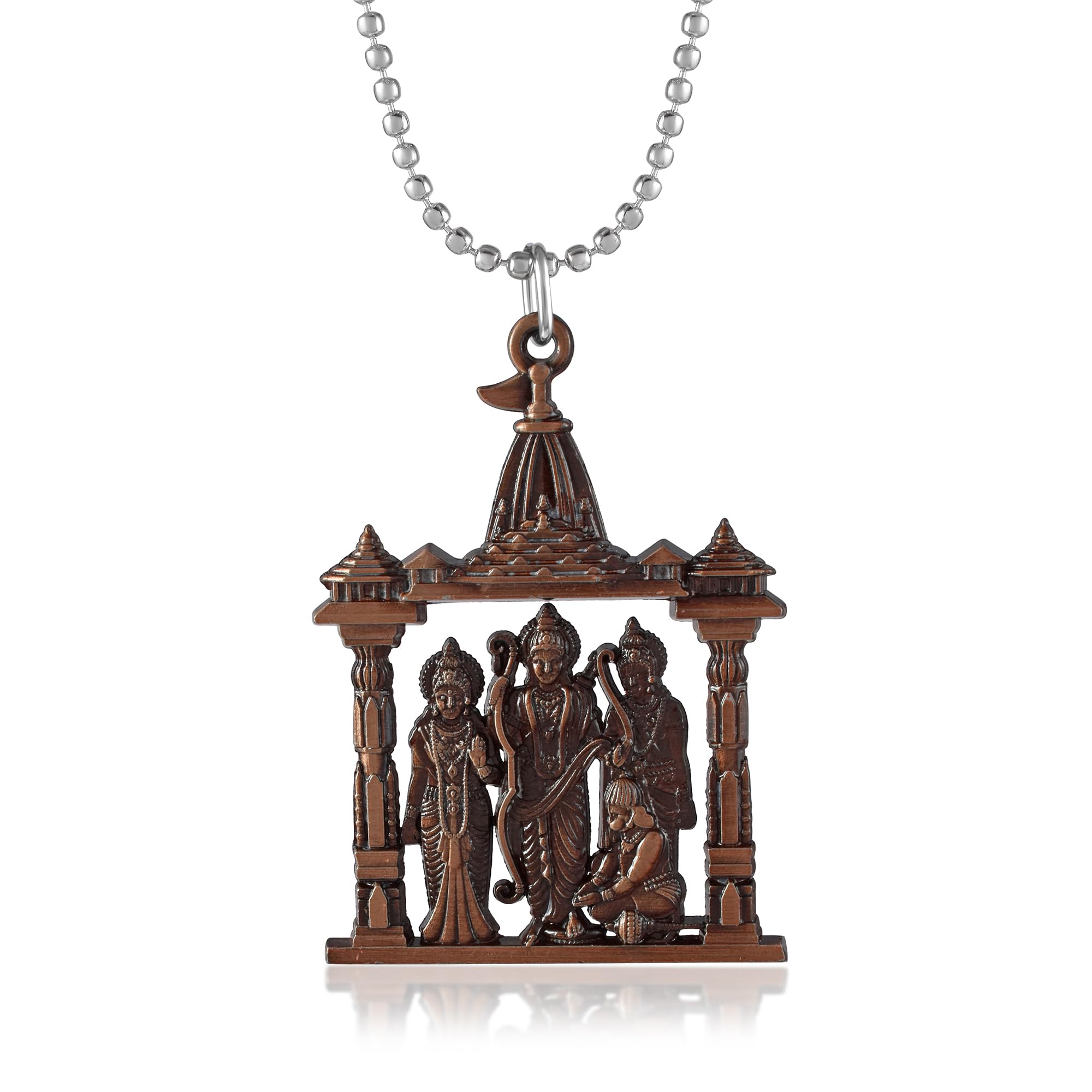 Antique Copper Finish Brass Shri Ram Darbar Locket Chain Pendant Necklace For Men Women-image-13