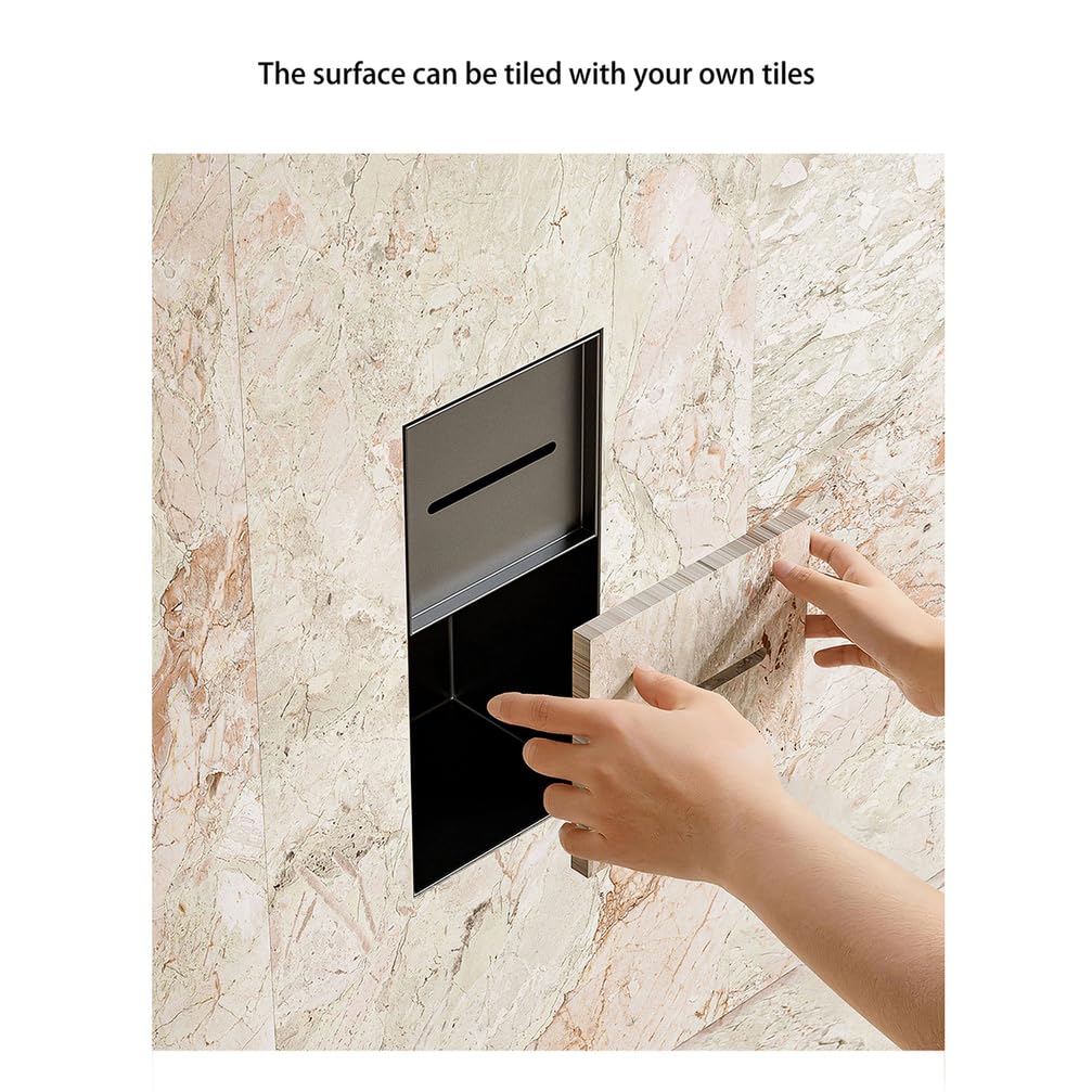 Portarrollos De Papel Higiénico Empotrados De 3 Capas Hornacina Toallitas Armario con Estante Empotrado Oculto Nicchia para El Baño, El Aseo, La Cocina Negro,Negro,L24*H64*W14