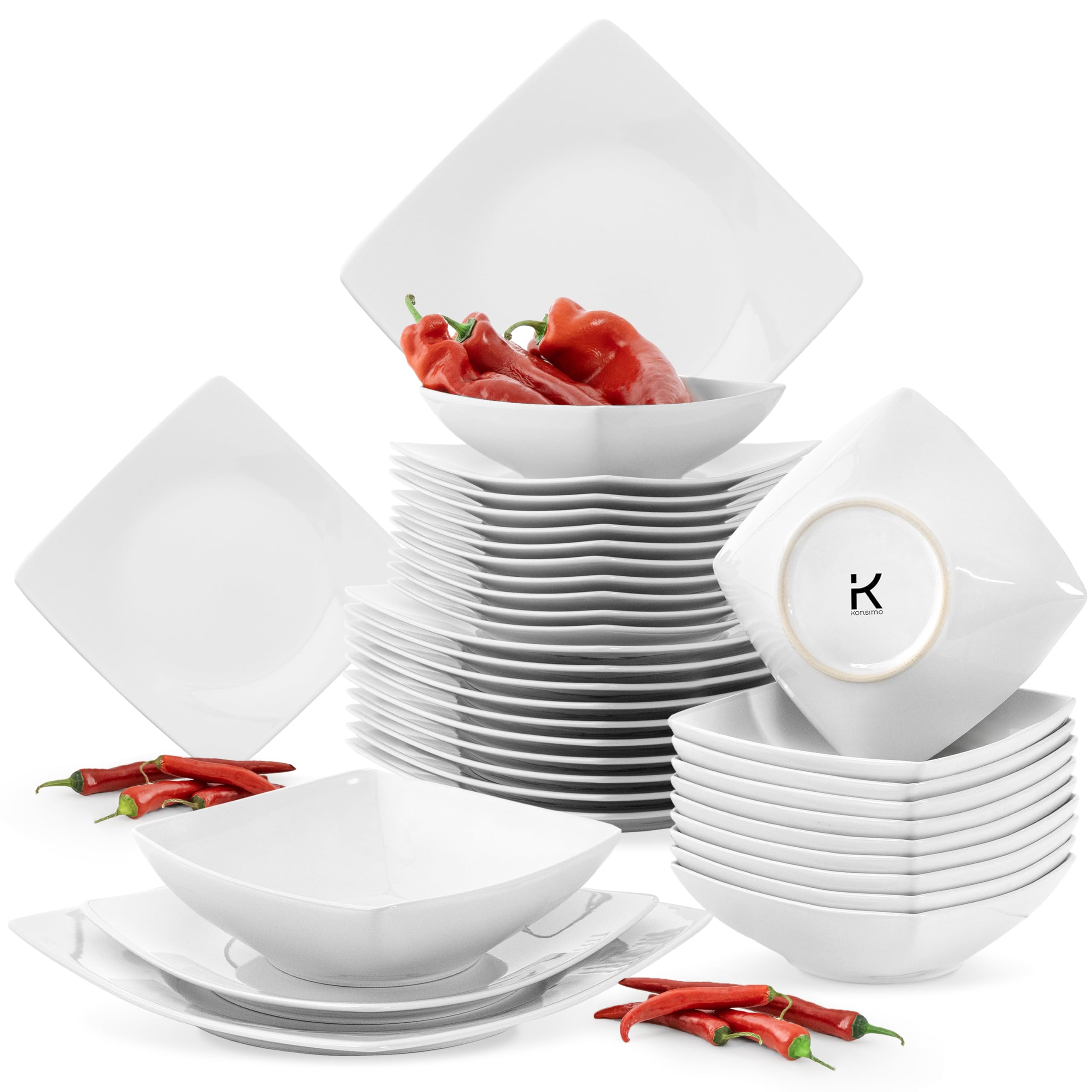 konsimo Vajilla para 12 personas - EPIRI Juego de vajilla 36 piezas - Vajilla - Servicio de mesa - Servicio familiar - Vajilla blanca - Cubiertos - Blanco