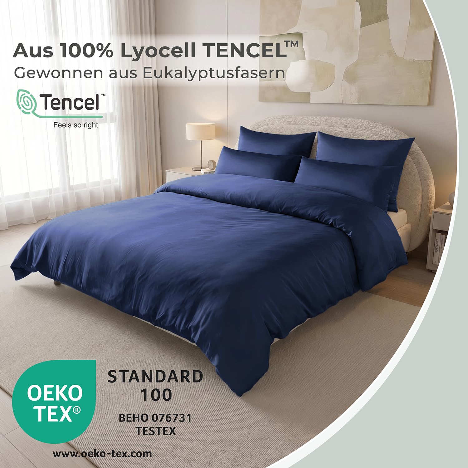 LAYNENBURG Premium Lyocell Bettwäsche in 135x200 + Kissenbezug 80x80 cm - 100% Lyocell Tencel aus u.a Eukalyptus – Oeko-TEX 100 - kühlende Sommer-Bettwäsche mit Reißverschluss (dunkelblau)
