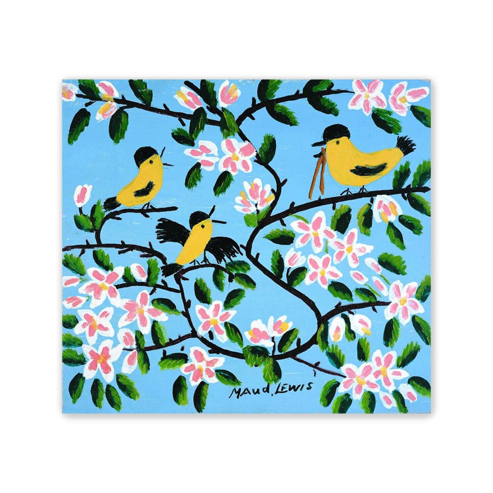 Three Yellow Birds'By Maud Lewis Famous Paintings Print on Canvas Art Poster and Prints.Reproduction on Canvas Wall Art Pictures for Living Room Decor 30x30cm(12x12in) Frameless