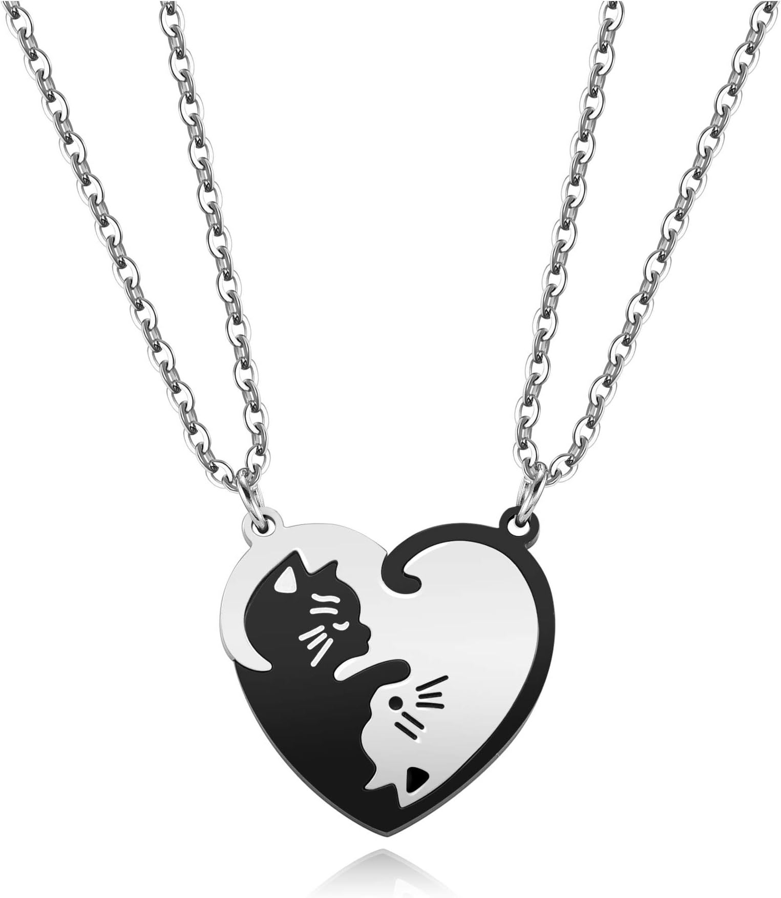 Stainless Steel Yin Yang Chain Friendship Chain Couple Chain Taichi Fengshui Black White Puzzle Pendant Necklace