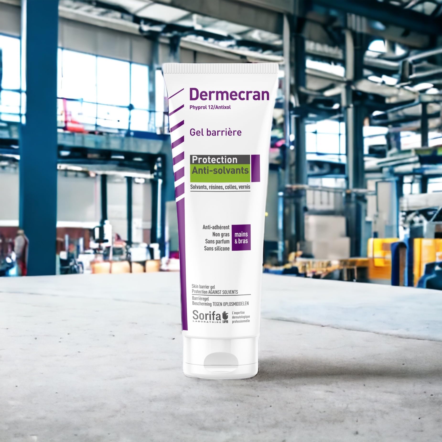 Lot de 3 – Dermécran – Gel barrière - Protection ANTI-SOLVANTS – Solvants, résines, colles, vernis – Mains, visage, corps – Formule haute tolérance - Sans parfum – Tube 125 ml.