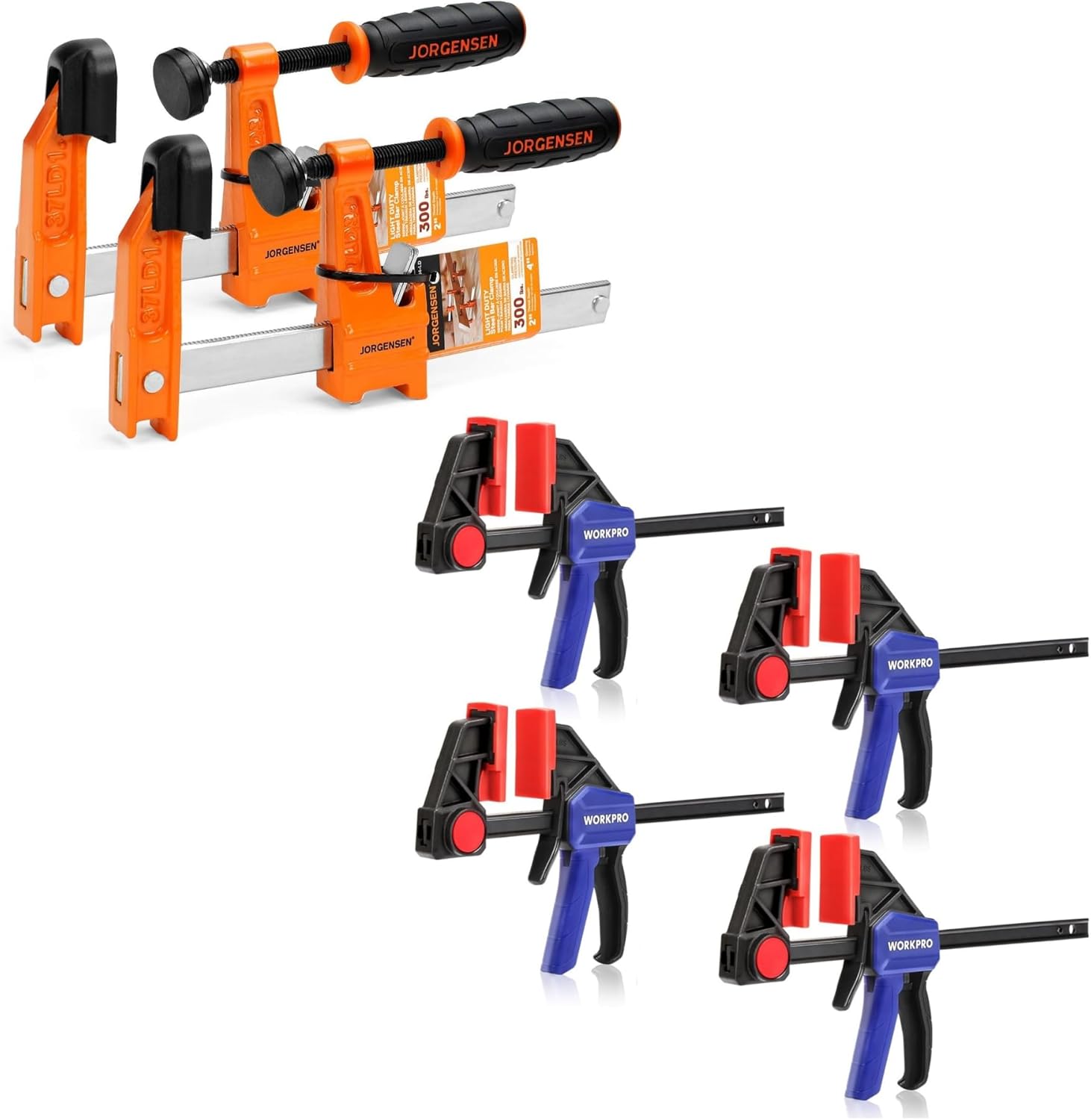 Jorgensen 2-Pack 4-inch Steel Bar Clamp Set and WORKPRO 4-Pack 6" Bar Clamp Set