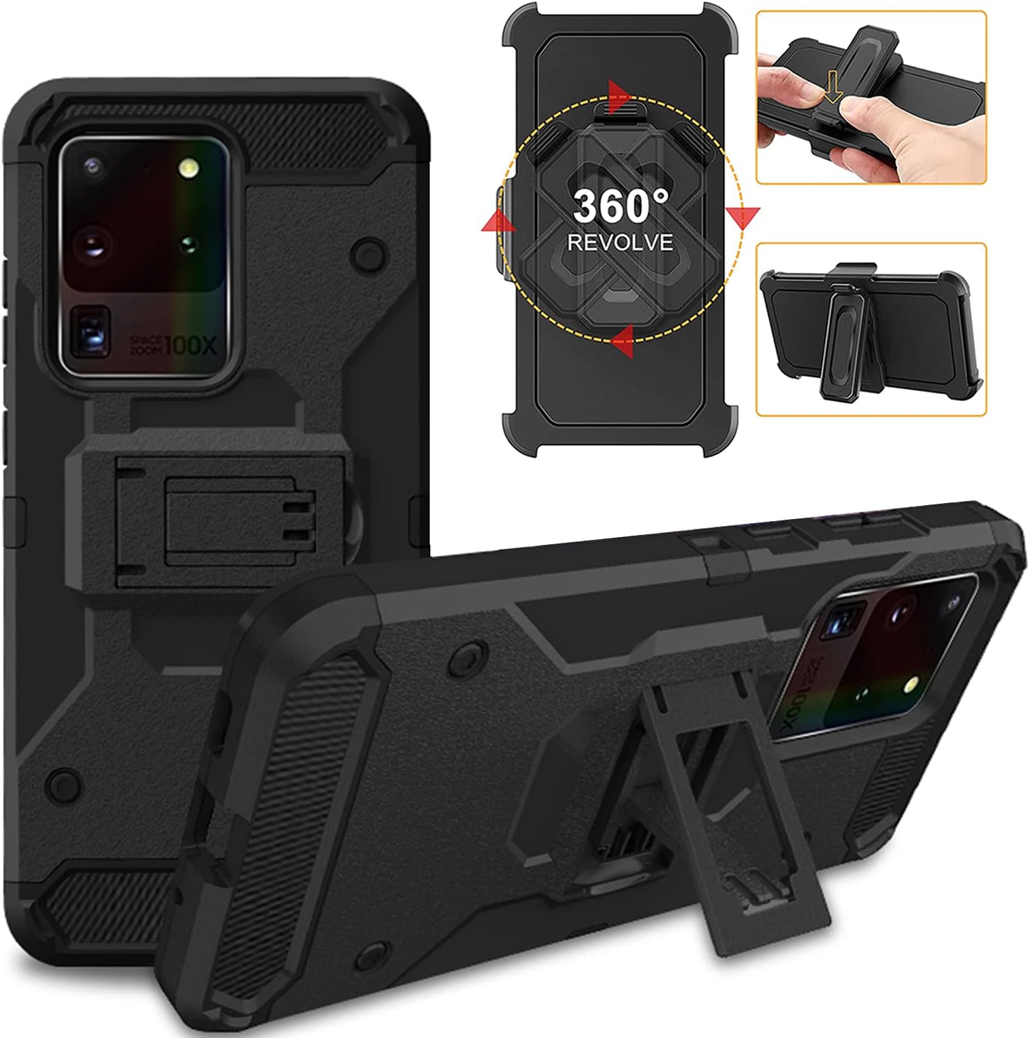 DuraSafe Cases for Samsung Galaxy S20 Ultra 6.9" 2020 SM-G988B/DS Heavy Duty Military Print Belt Clip Rugged Cover - Black(with Holster)