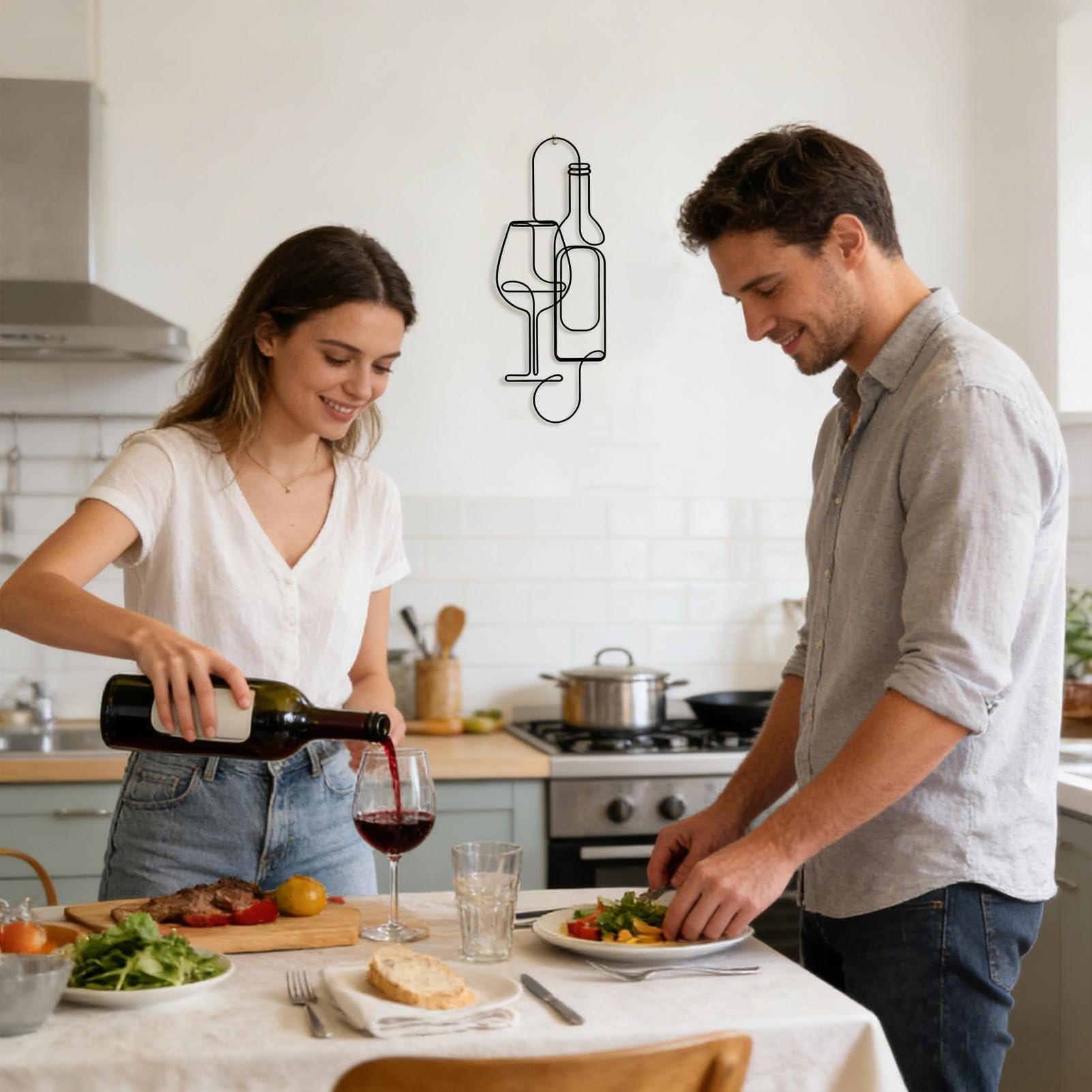 Decorazione da parete in metallo, scultura di bottiglia di vino, arte astratta da appendere alla parete, semplice decorazione per la casa, per cucina, sala da pranzo, bar, caffetteria, ufficio