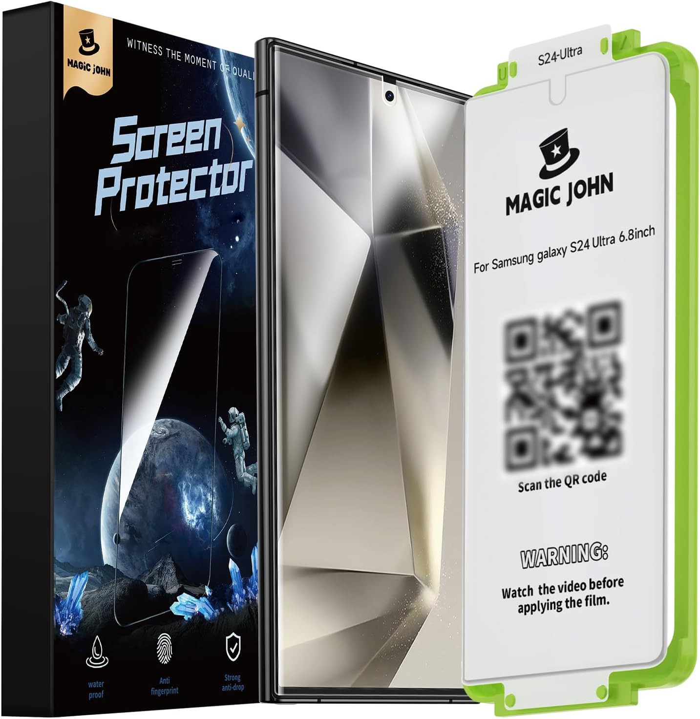 MAGIC JOHN 2 Pack for Samsung Galaxy S24 Ultra Screen Protector [Ceramic Film Material Not Glass] 6.8 inch,[100% Fingerprint ID Compatible] Easy Installation Tray, Shock-Resistant, 3D Curved, Bubble Thumbnail