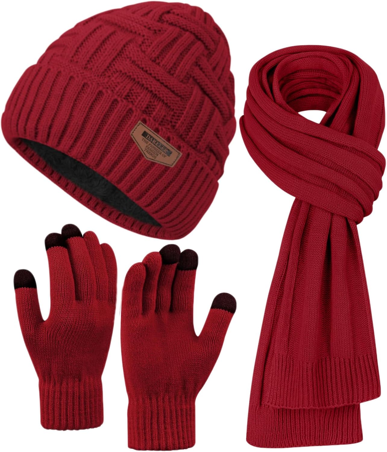 Mens Winter Hats Scarf for Men with Touchscreen Gloves Warm Long Scaves and Skull Caps Beanie Hat Gloves Set