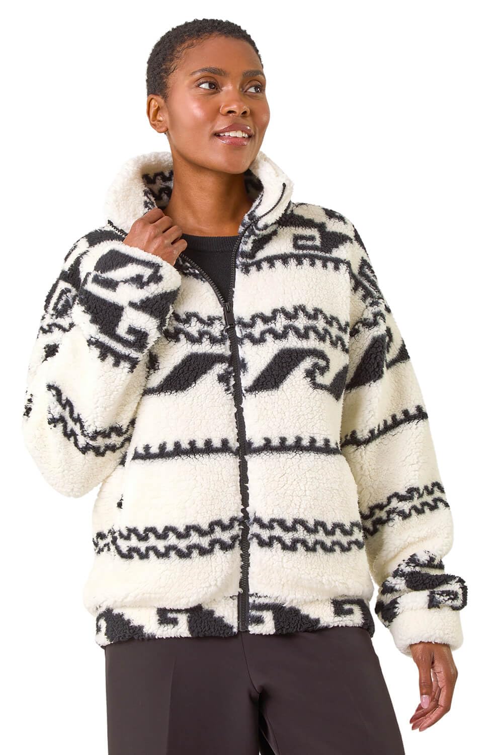 Roman Originals Women's Stone Soft Sherpa Fleece Jacket For Uk - Autumn Everyday Winter Holiday Pull-On Comfy Soft Vacation Work Teddy Coat - Size 16
