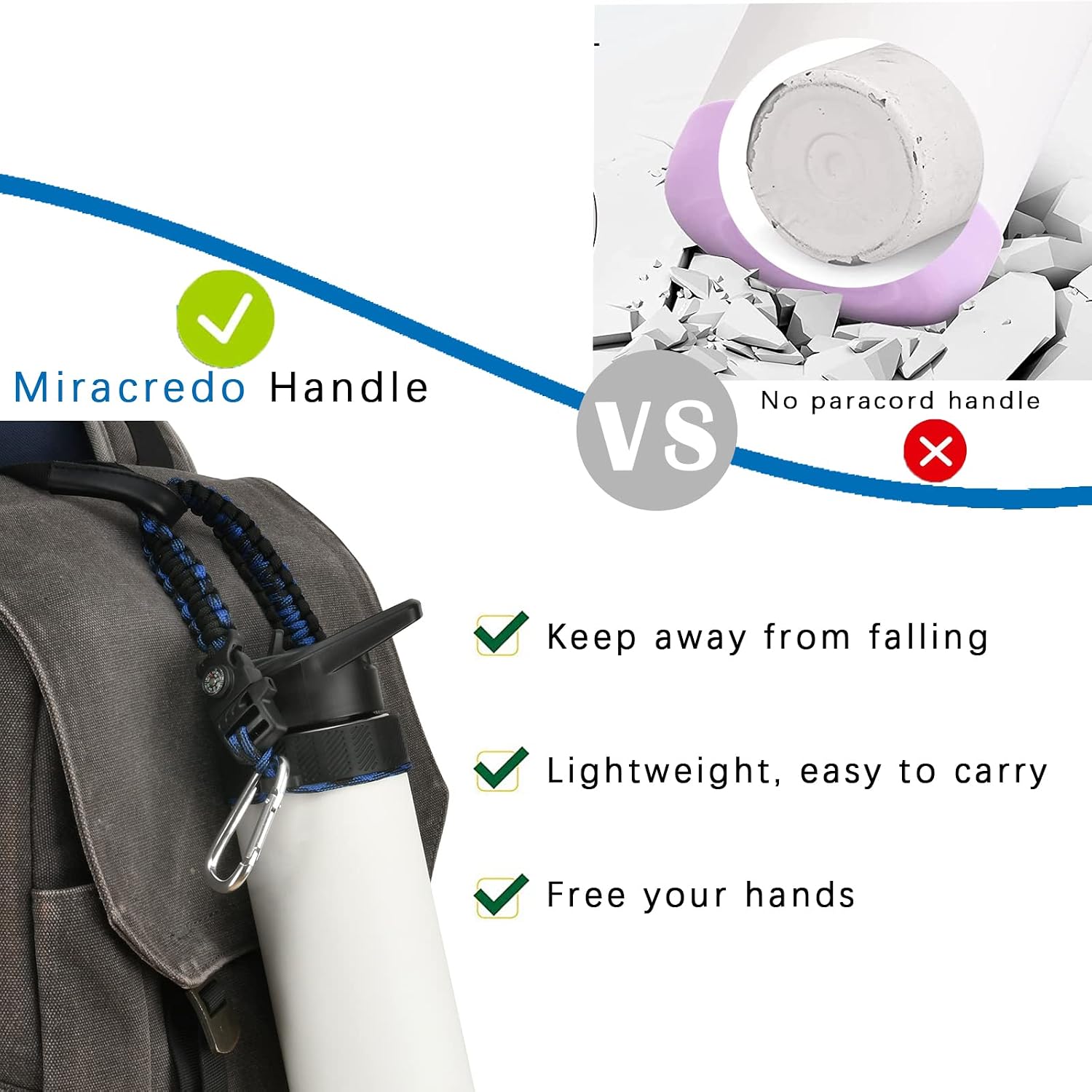 Paracord Handle for Hydro Flask Water Bottles Standard/Wide Mouth, Strap Holder with Safety Rubber Ring & Carabiner, Easy to Carry and Durable Reusable Accessories, Fits 12-24 oz image 4