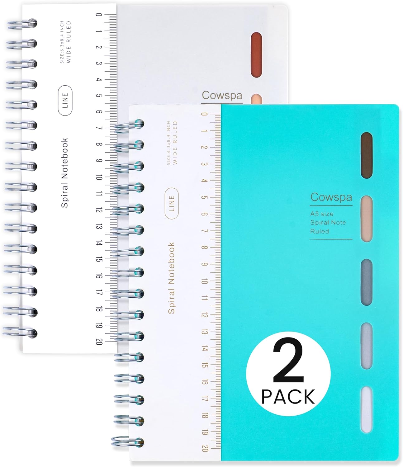 Yoment 2 Pack 5 Subject Notebook Wide Ruled Spiral Notebooks 5×7 with Removable Dividers Tabs, 200 Pages Small Notebooks for Work A5 Spiral Bound Journal for School Office, Blue&White