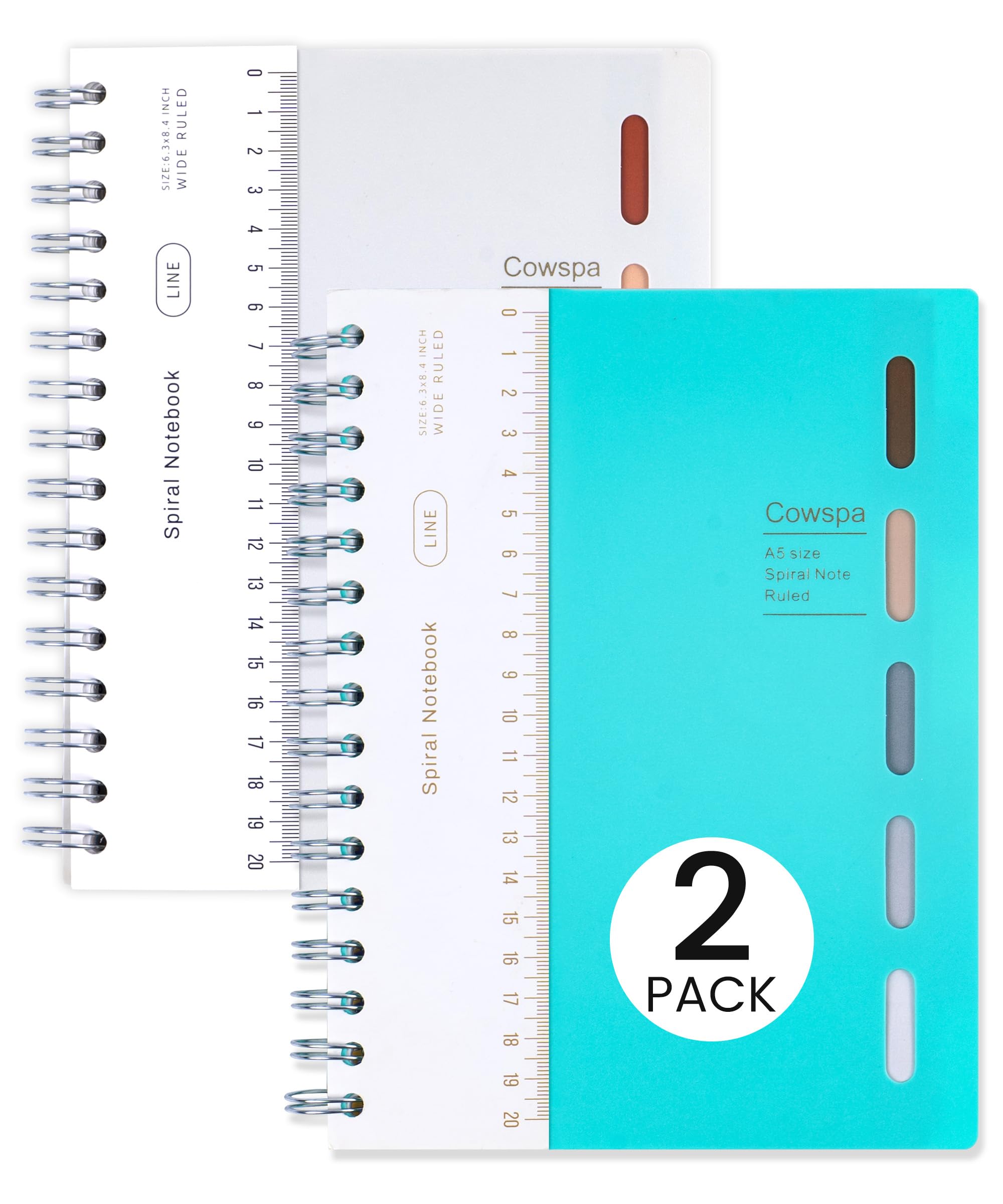 Yoment 2 Pack 5 Subject Notebook Wide Ruled Spiral Notebooks 5x7 with Removable Dividers Tabs, 200 Pages Small Notebooks for Work A5 Spiral Bound