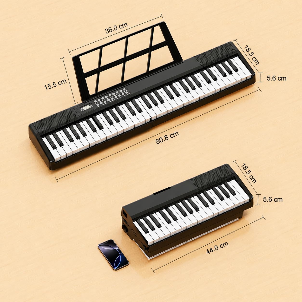 Elektronische Keyboard Piano, Bluetooth Faltbare 61 Tasten Digitale Klavier mit Netzadapter, Pedal, Notenständer, Aufkleber, Tragetasche, Geschenk für Anfänger