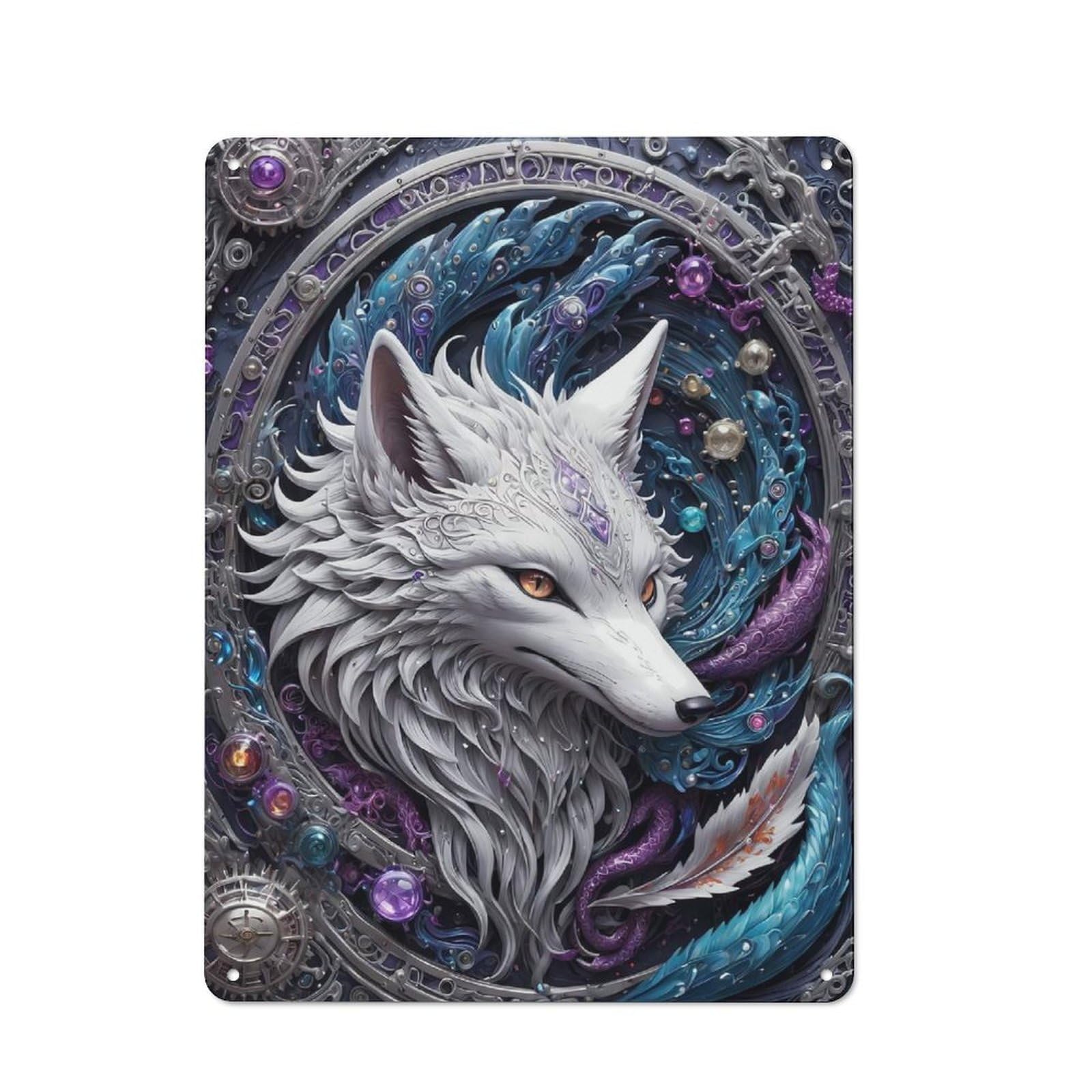 Junmoney Style-4 Tin Wall Plaque 40X30cm With Steampunk Art Fox For Studio Or Craft Room, For Kitchen, Dining Room And Home Bar Wall Decor