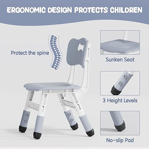 Miniatura 4 de Brelley - Juego de mesa y 2 sillas para niños y niños pequeños, con altura ajustable, escritorio para graffiti, para el aula, guardería, hogar,