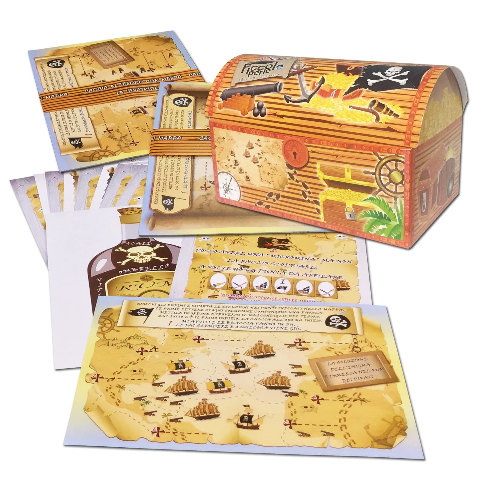 Caccia al tesoro con mappa in scatola per casa e casa/giardino 5-7 anni - per feste di compleanno - giochi per bambini