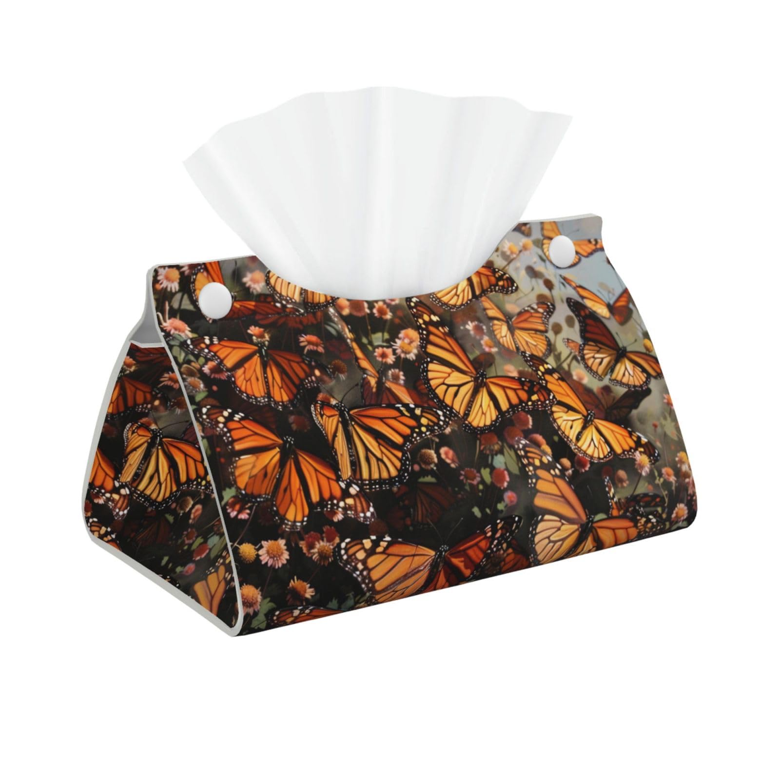Monarch butterflies Print Tissue Box Cover Foldable Tissue Storage Box Leather Tissue Cube Box Holder for Living Room Bedroom Office Car Home Decor