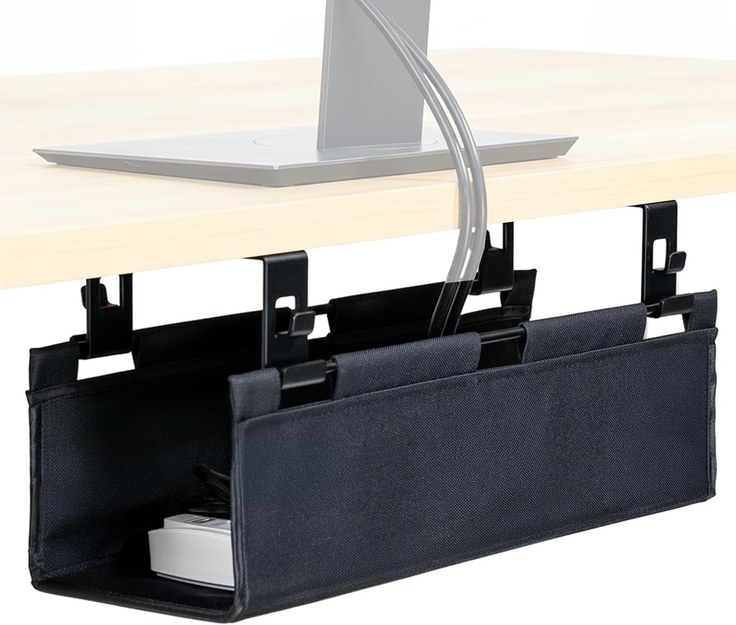 VIVO Screw-on Under Desk 16 inch Fabric Cable Management Tray, Wire Concealer, Power Strip Storage, Workspace Organization, Easy Fold Down Access, Black, DESK-AC16F-S