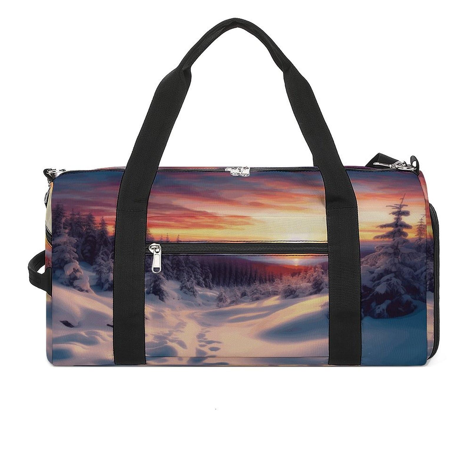 Turnbeutel für Damen und Herren, Winter, Schnee, Sonnenuntergang, Landschaft, Druck, Turnbeutel, wiederverwendbar, Turnbeutel mit Schuhfach, Stil, Einheitsgröße, modern, Stil:, Einheitsgröße, Modern