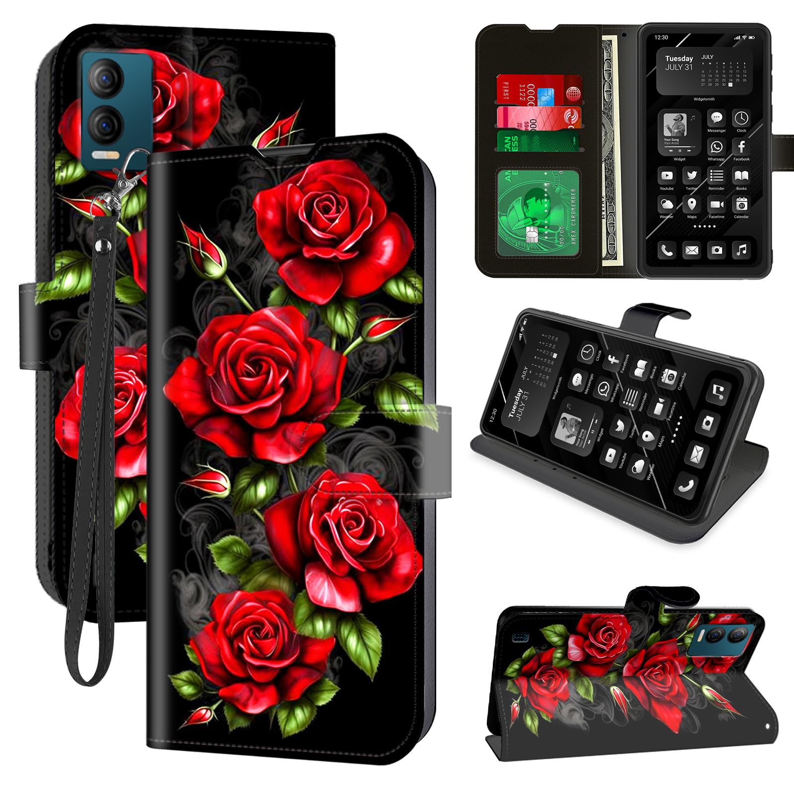 Decahouy for Blu View Speed 5g B1550VL Wallet Phone Case with RFID Blocking, 4 Card Holders, Kickstand, Wrist Strap – Magnetic Leather Flip Case