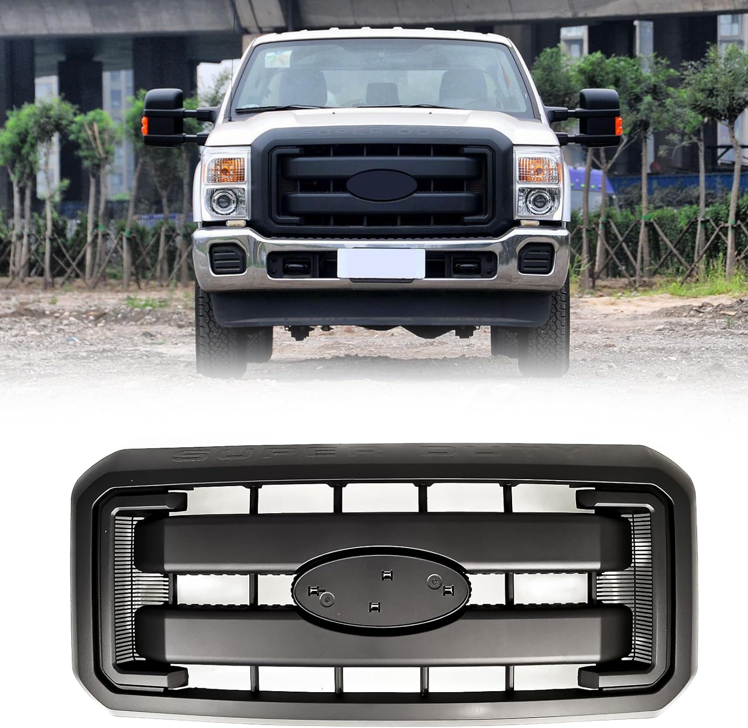 Front Radiator Grille For Ford 2011-2016 F250 F350 F450 F550 Super Duty Hood Grill Replace for BC3Z8200AA BC3Z8200G BC3Z-8200-G (Without Center Emblem)| Matte Black