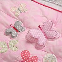 Vista 3 de Juego de ropa de cama de 2 piezas con bordado rosa con mariposas y sábana bajera para cuna de bebé niña