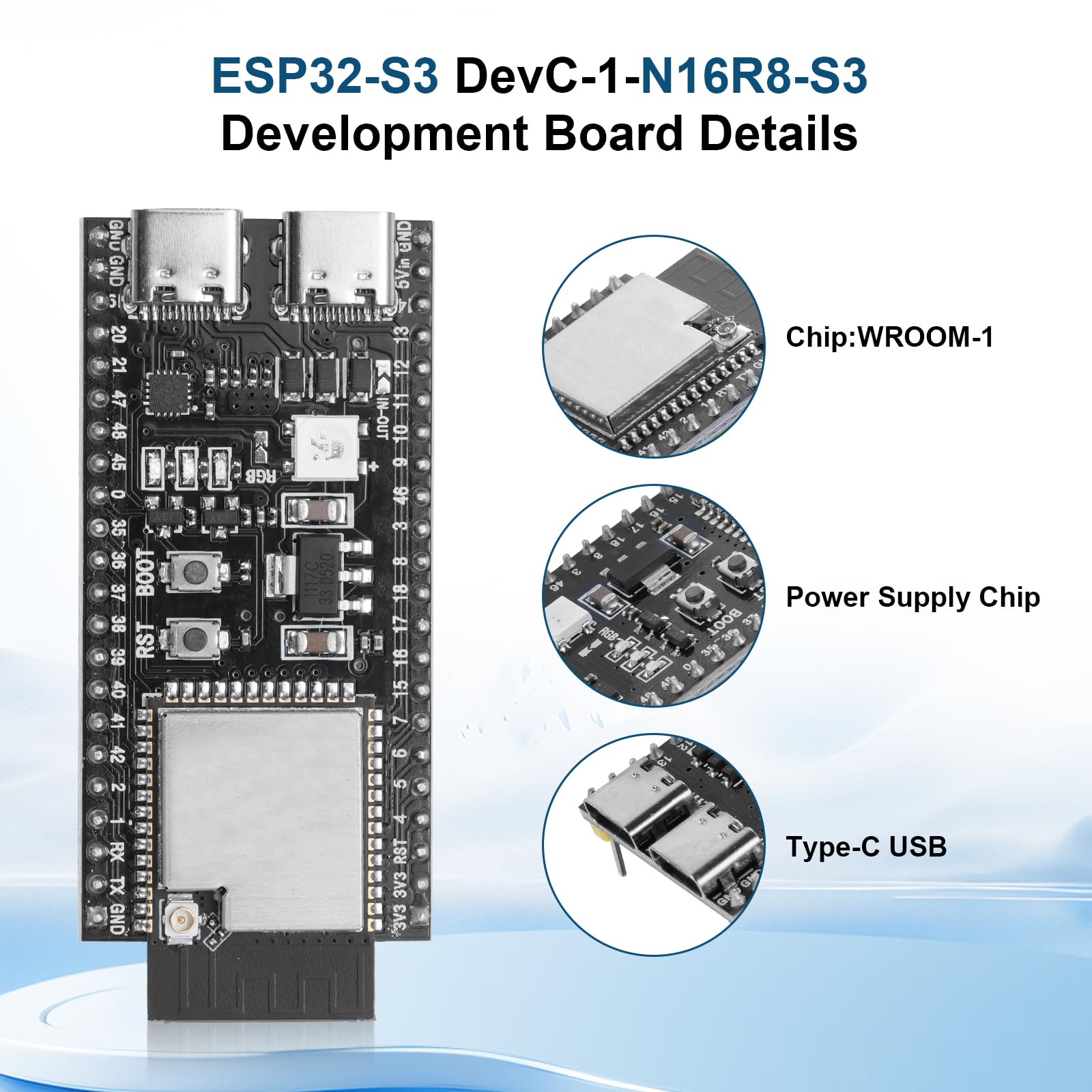 ESP32-S3 DevC-1-N16R8-S3 - Scheda di sviluppo con connettore IPEX AYWHP Wi-Fi + BLE MCU ESP32-S3 modulo completamente integrato, compatibile con Arduino (3 pezzi)