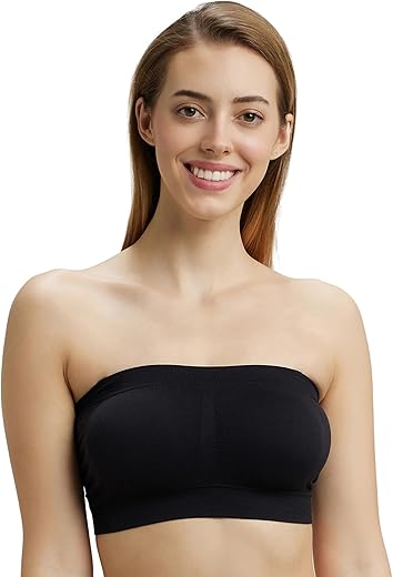 Jockey 1545 Women’s Wirefree Padded Micro Touch Nylon Elastane Stretch Full Coverage Bandeau Bra with Removeable Pads and Detachable Transparent Straps