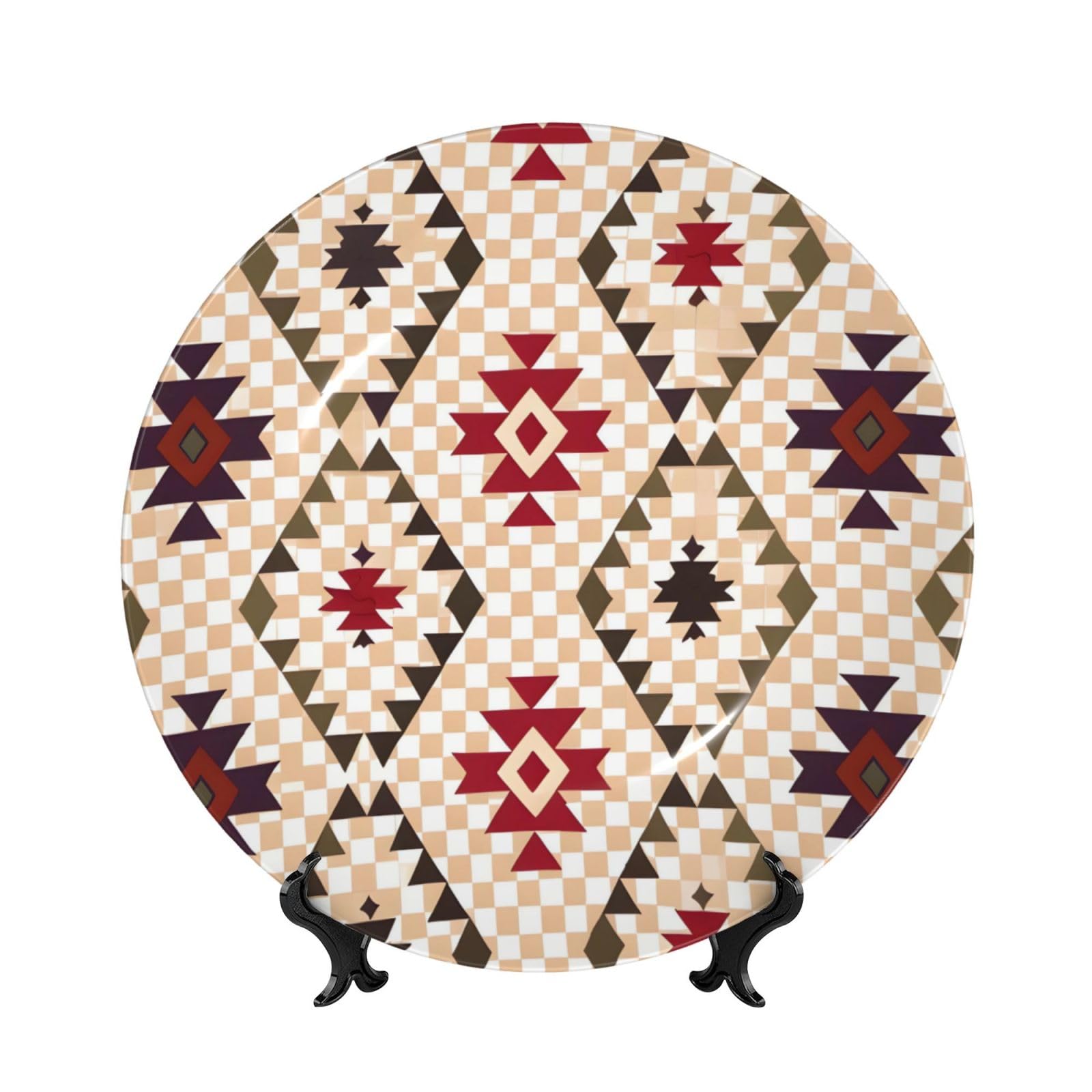 SXZVVBN Geometric vector Bone China Decorative Plate Art with Stand Removable Adhesive Hanging for Home Office 7in
