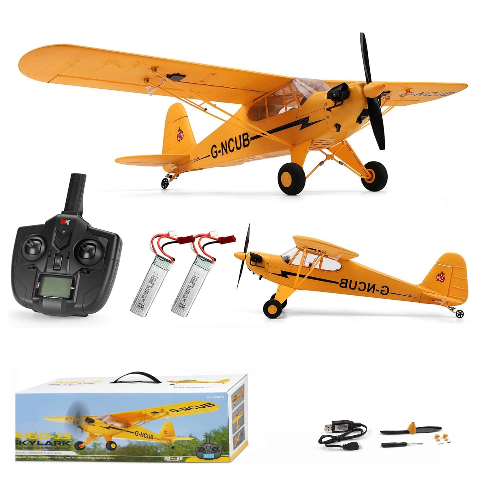 XK A160 RTF Large 25.6-Inch Brushless RC Plane 2.4GHZ 6-AXIS Gyro Remote Control Airplane J3 5CH EPP Foam World War II Aircraft Model Smart-Fly with Double-Batteries