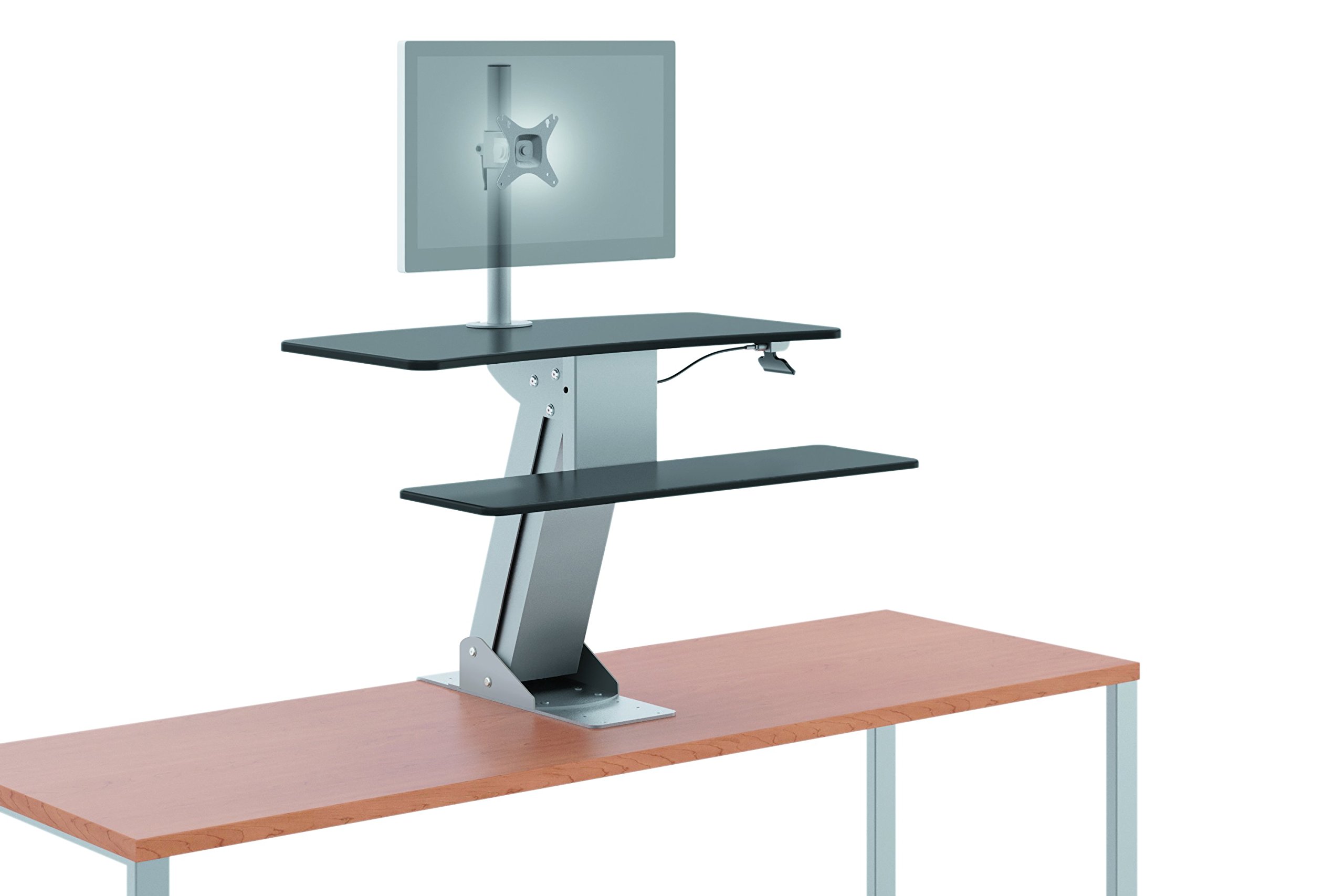 HON Directional Sit to Stand Desktop with Single Monitor Arm, Silver/Black