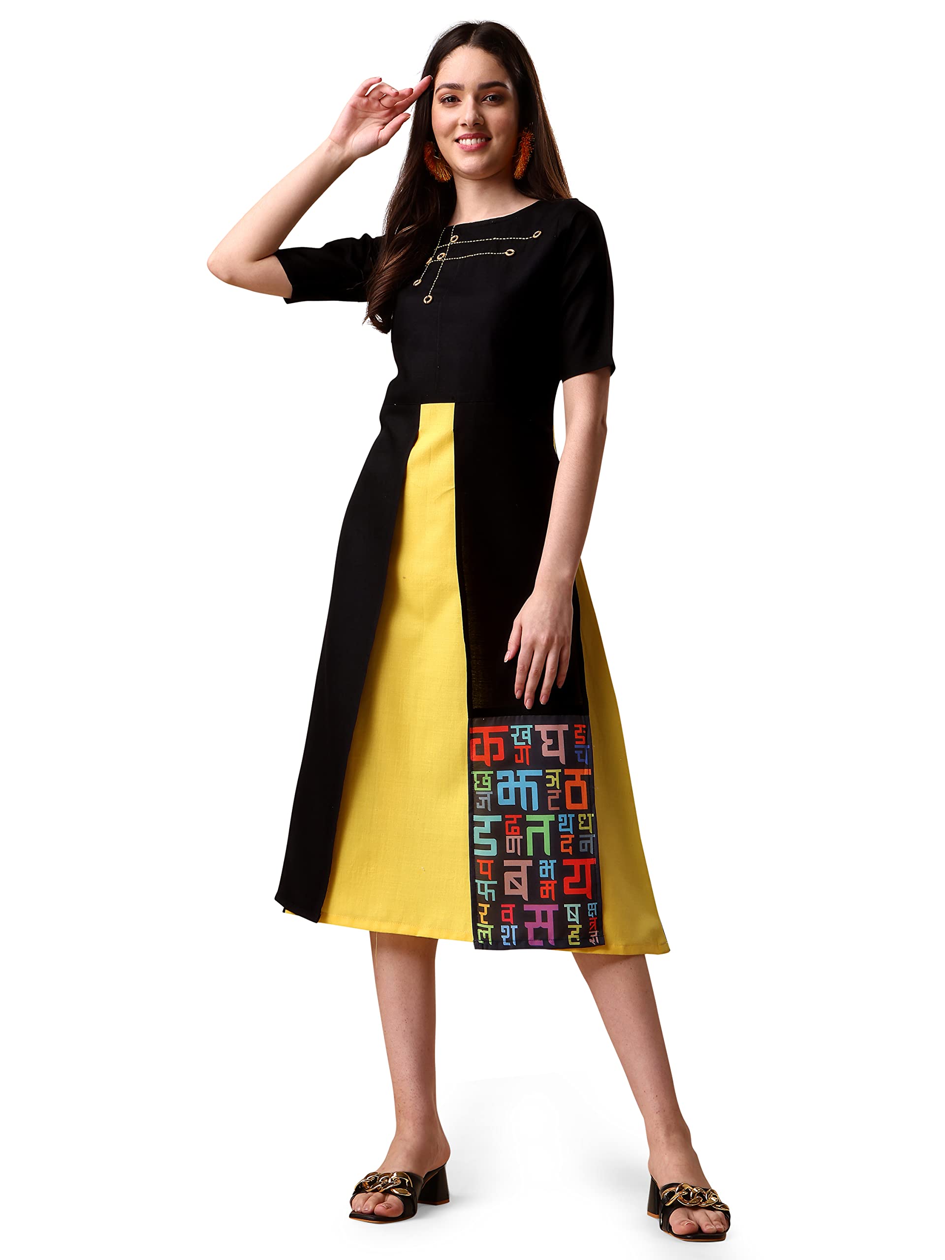 Women's Printed Thread Work A-Line Kurta