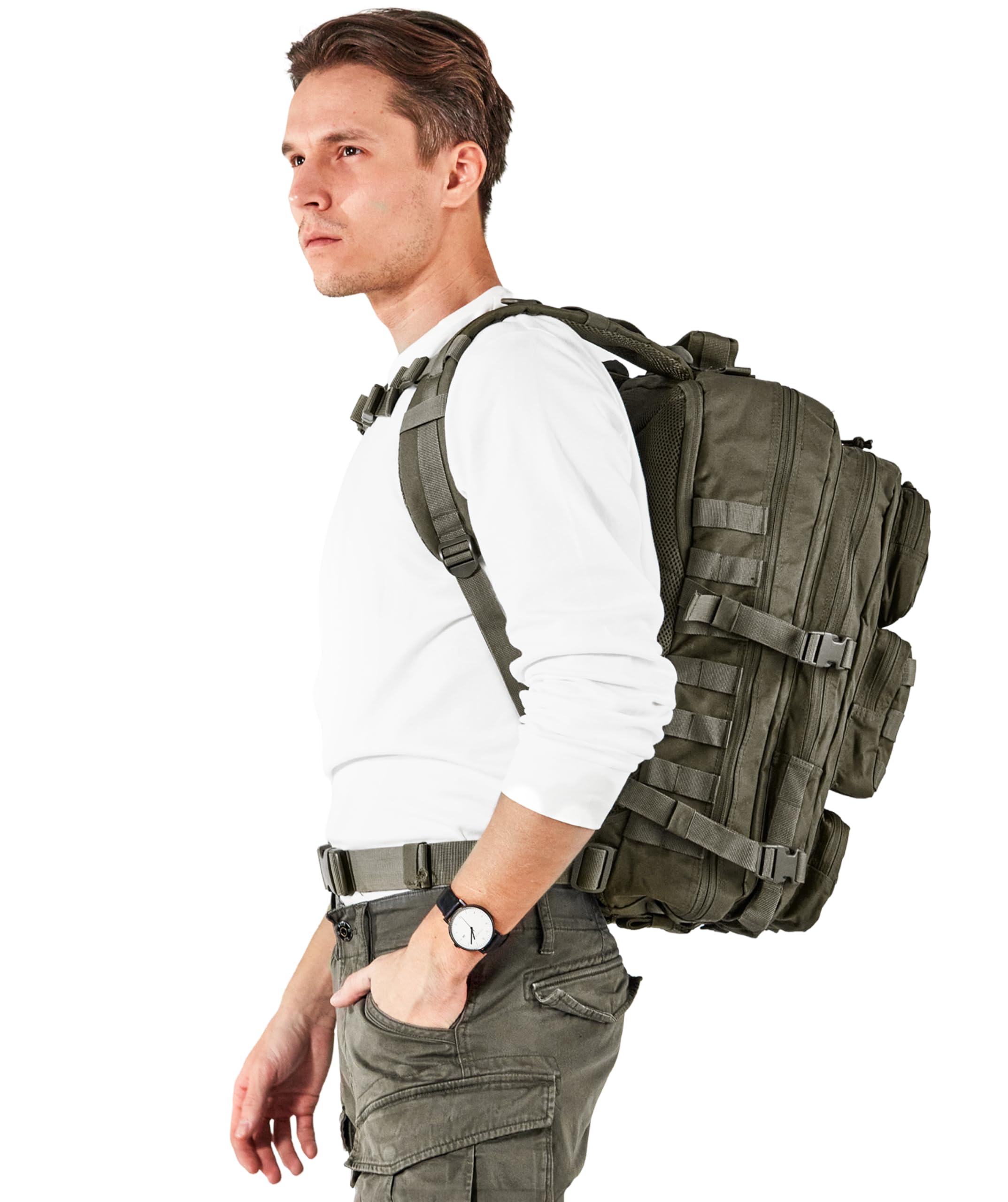 Falko, Zaino tattico per uomo e donna, 50 litri, 2,4 volte più resistente, grande zaino militare Molle, zaino di sopravvivenza per attività all'aperto, Ranger Green, Large