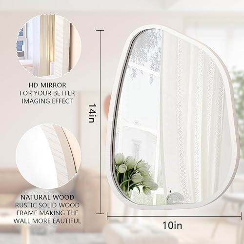 Miniatura 249 de Espejo de pared irregular de 26 x 18 pulgadas, espejo de baño grande asimétrico con marco de madera, espejos decorativos artísticos modernos