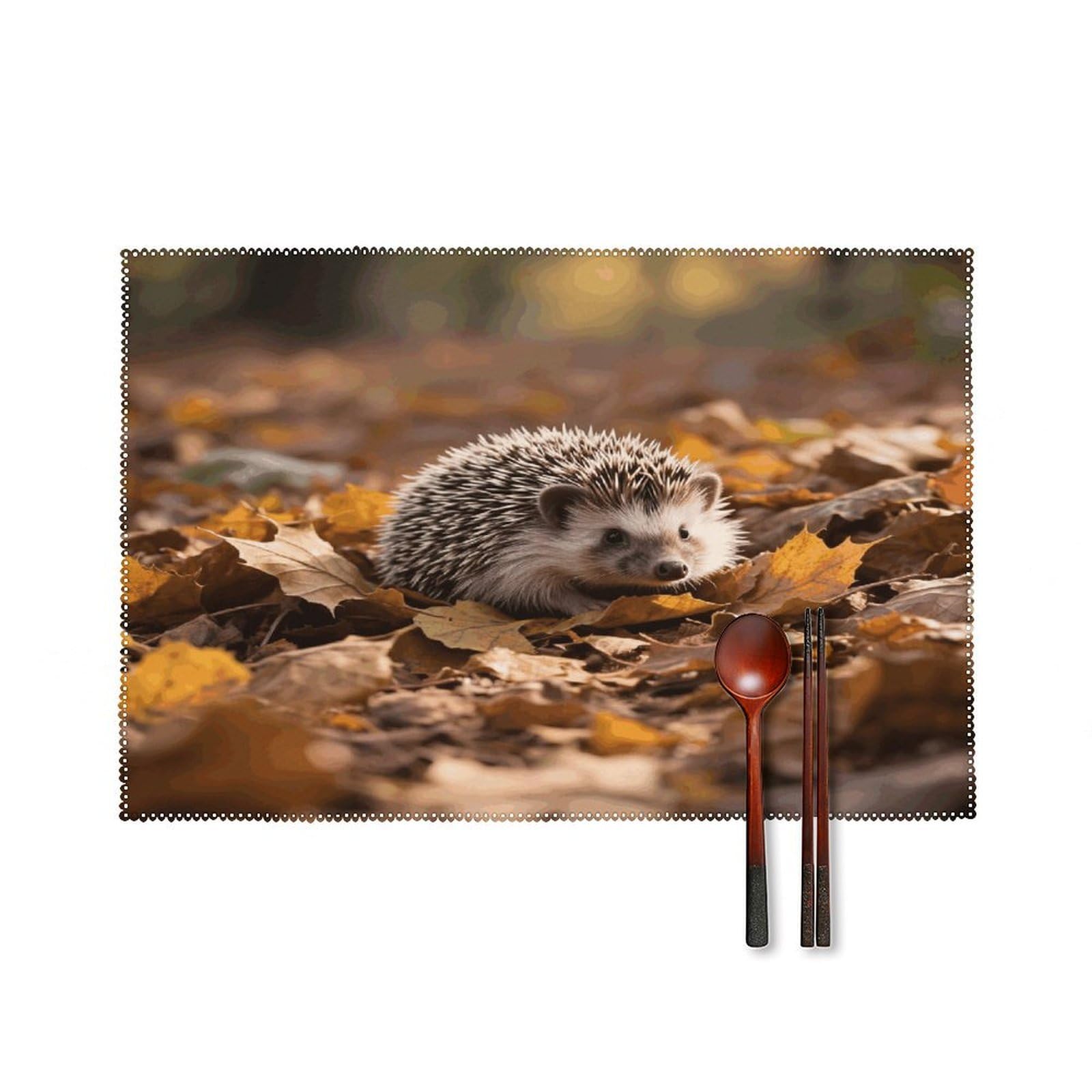 Cute Hedgehog Placemats Set of 4 Heat Resistant Non-Slip Place Mats for Dining Table Washable Placemat Wipeable Dining Table Mat Canvas Place Mats Dining Table Decor