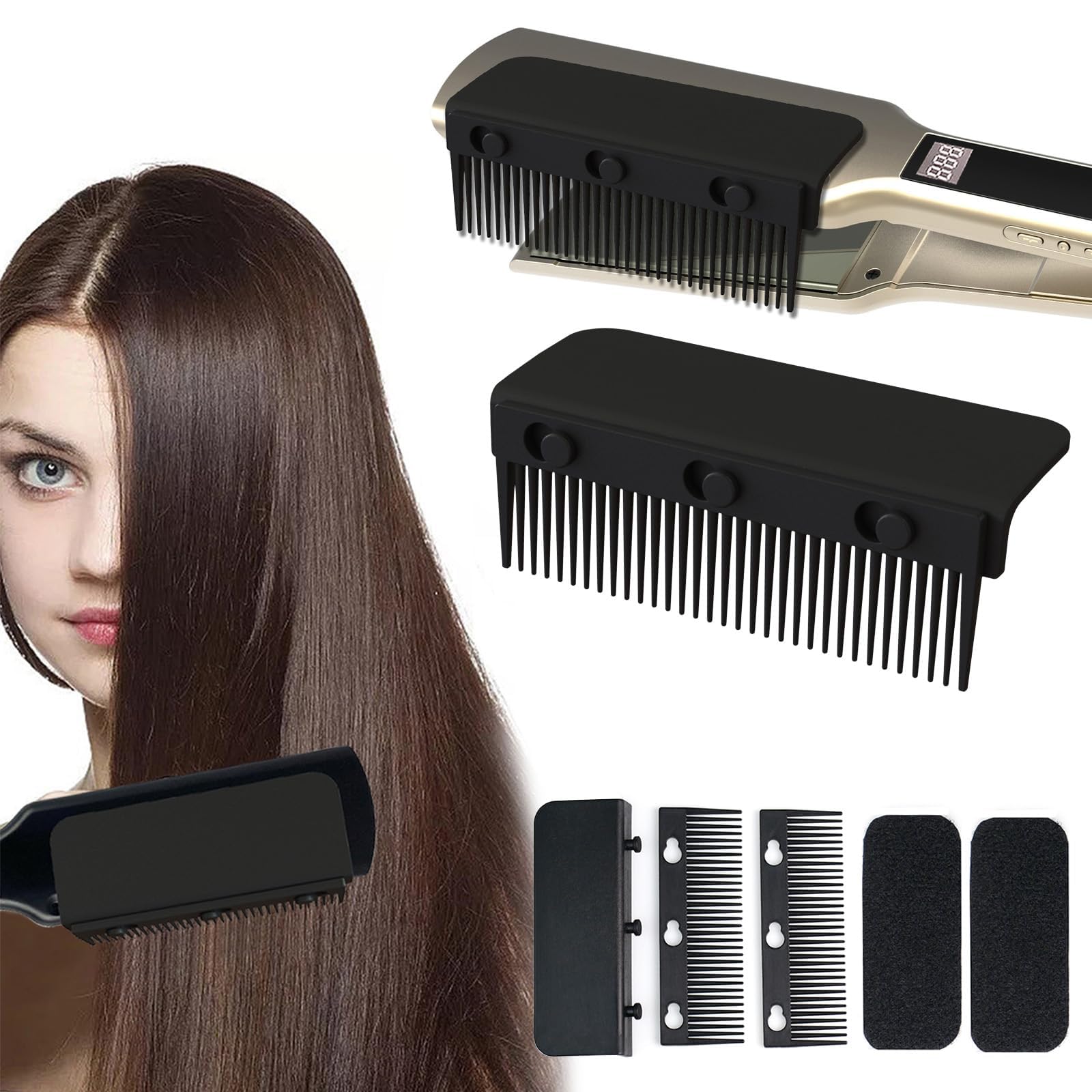 Tazweeq 2024 New Flat Iron Comb Attachment Clip On, Flat Iron Hair Straightener Comb Attachment, Comb Attachment for Flat Iron, Professional, Home Use Compact Hair Styling Tool, Black