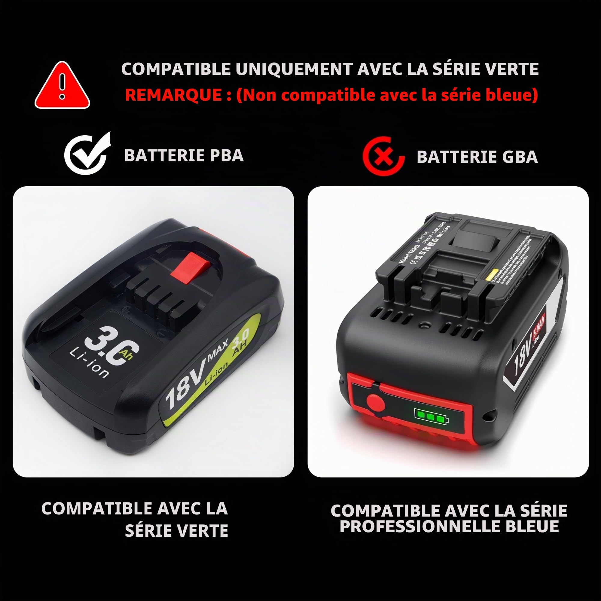 Batterie d'alimentation Compatible avec Bosch 18V 3.0AH-PBA(Non Compatible avec GBA)