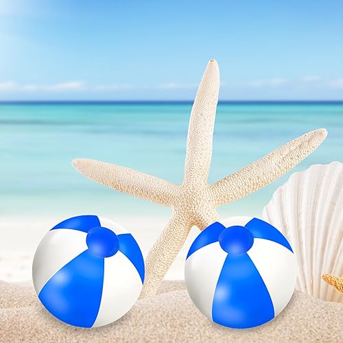Miniatura 6 de Whaline 16 bolas inflables azules y blancas de playa redondas de PVC de 16 pulgadas, juguetes de juego lindos para verano, temática tropical