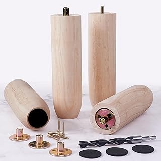 8 Inch Solid Wood Furniture Legs Set of 4 - Heavy Duty Unfinished Sofa Legs Replacement & Risers for Couch,Table - Wooden Feet for Cabinet, Dresser,Bench,Ottoman -No Coating