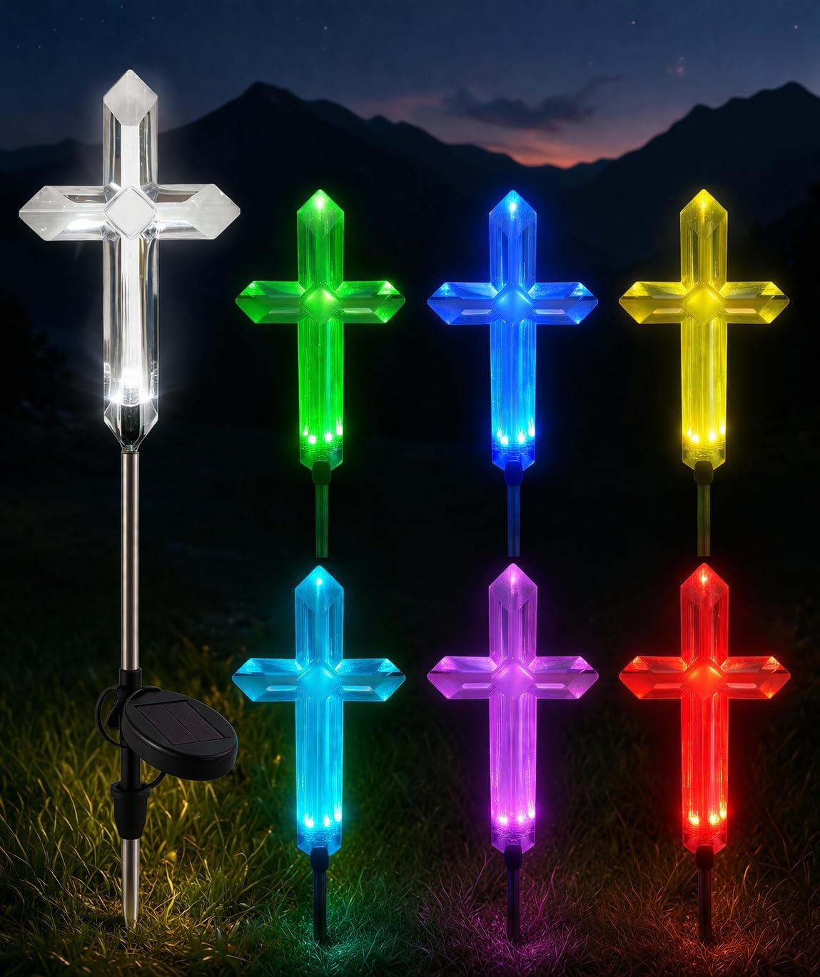 Solar Cross Garden Stake Color Changing LED Pathway Light Waterproof Outdoor Yard Decor for Lawn Garden & Memorial Decoration (Multi-Color) (1 Cross)