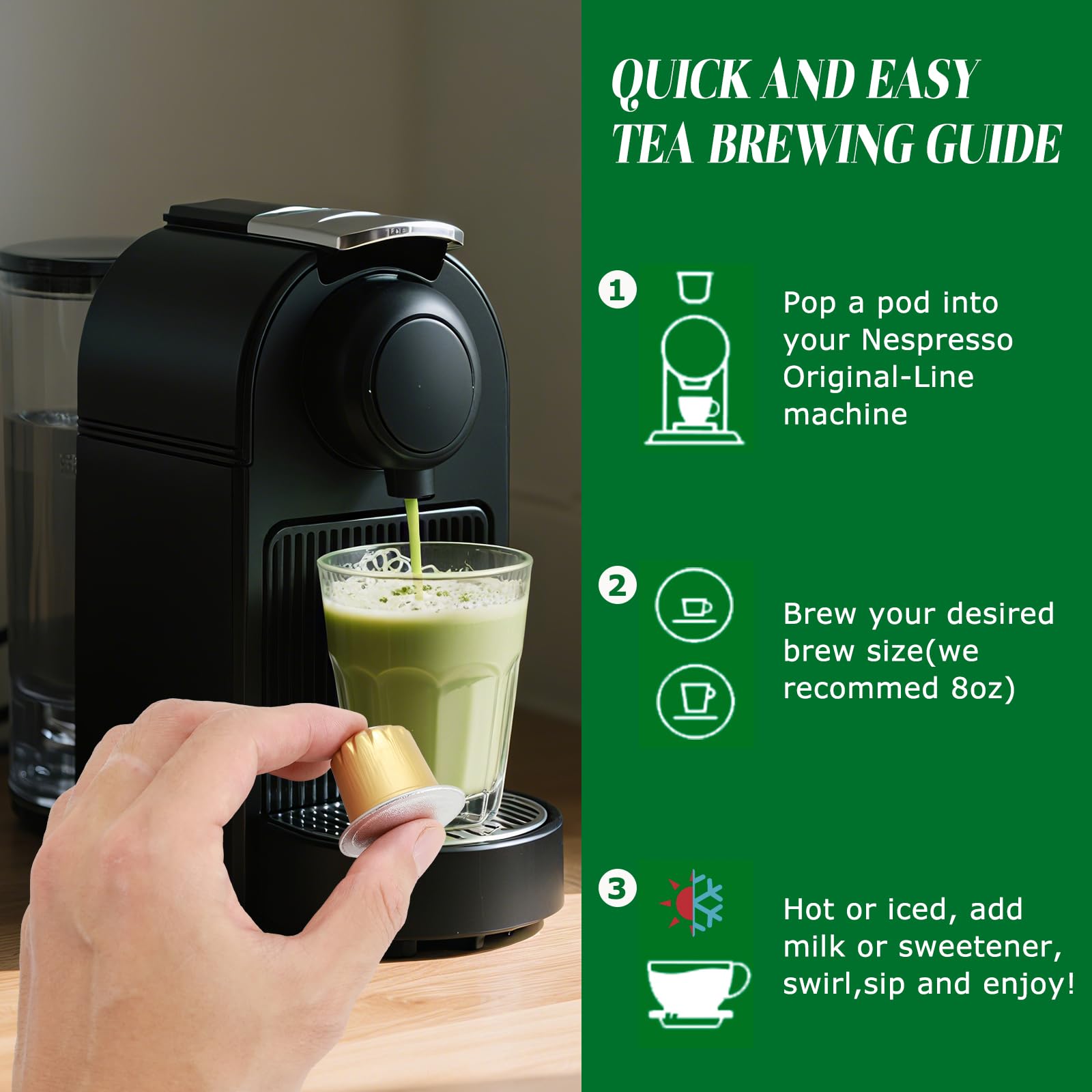 Eastsign Sweetened Matcha Latte Pods Compatible with Nespresso Creamy Convenient 10 Recyclable Capsules — view 6