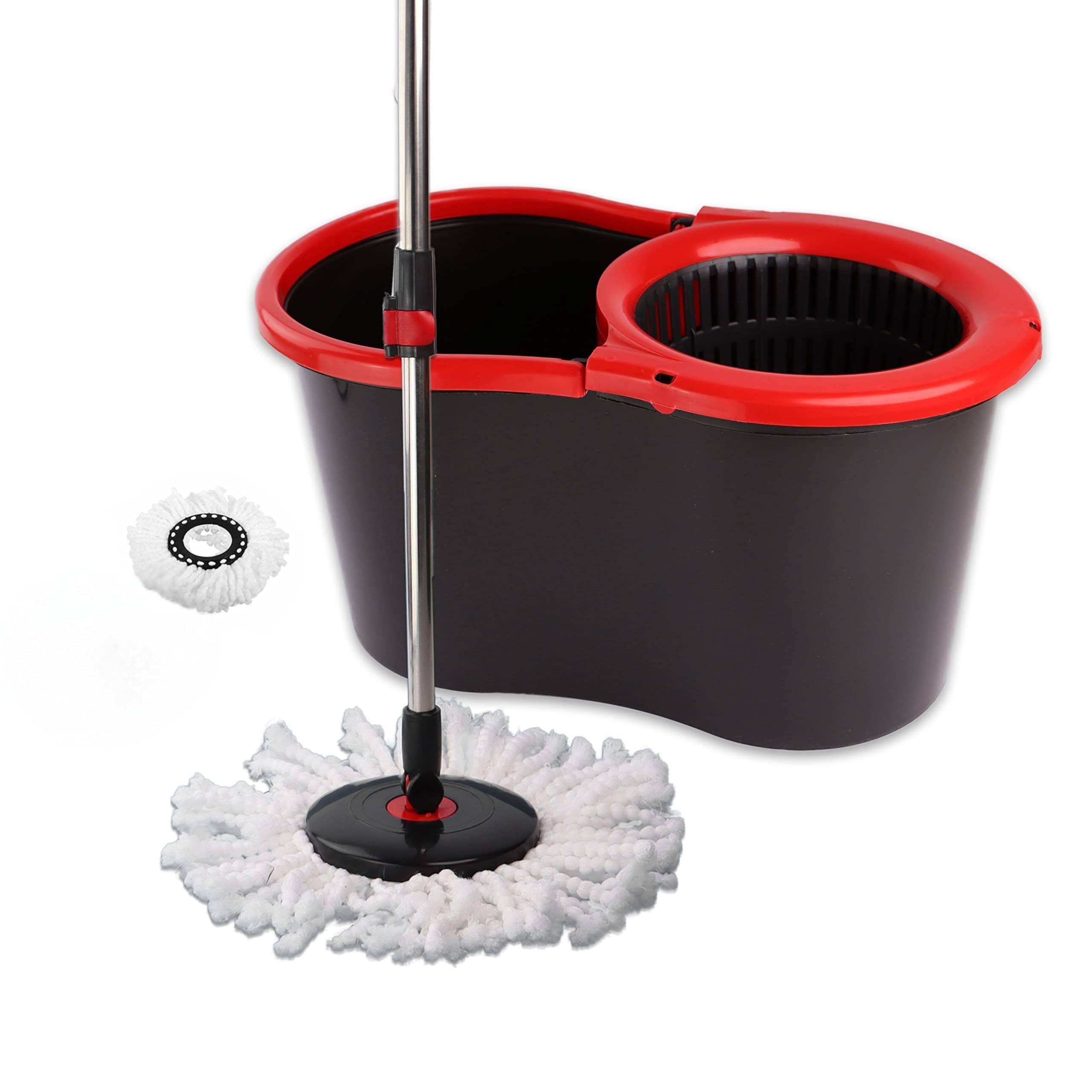 DIVCHI Microfiber Spin Mop and Bucket Set, Spin Mop for Cleaning Floors, Set of 1x Mop, 1x Bucket + 1 Replacement Mop Head, Red/Gray