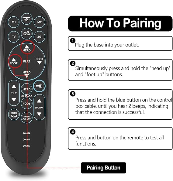 ZWP Replacement Remote Control fit for iDealBed S4 Nebula Luxury Hybrid Mattress + 7i Custom Adjustable Bed System 7iKD S4-7i-SS