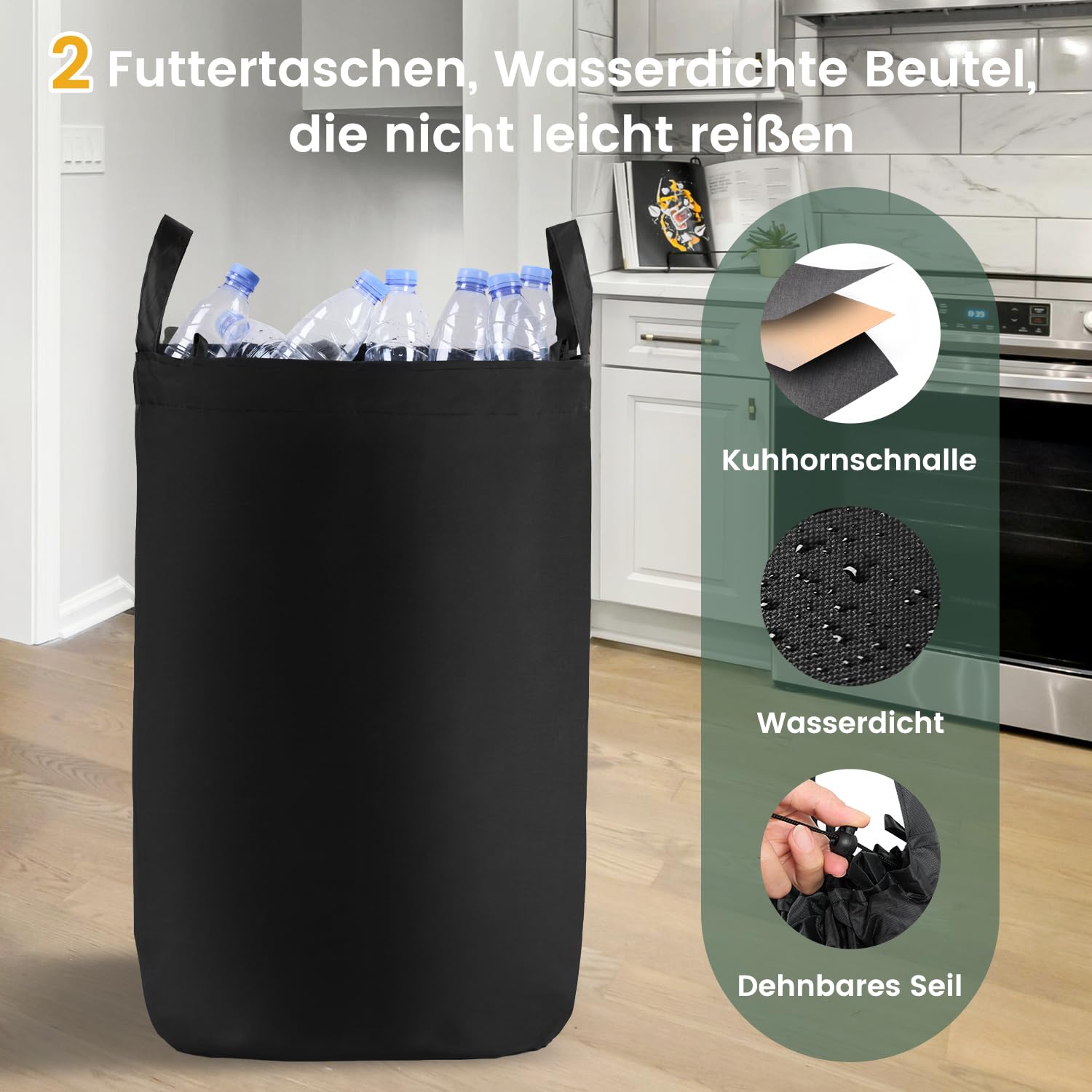REKITA Pfandflaschen Sammelbehälter 2 Fächer, 160L Flaschensammler Leergut Sammelbehälter[inkl 2 Tragetasche] Faltbar Pfandflaschen Aufbewahrung mit Deckel Pfandbehälter